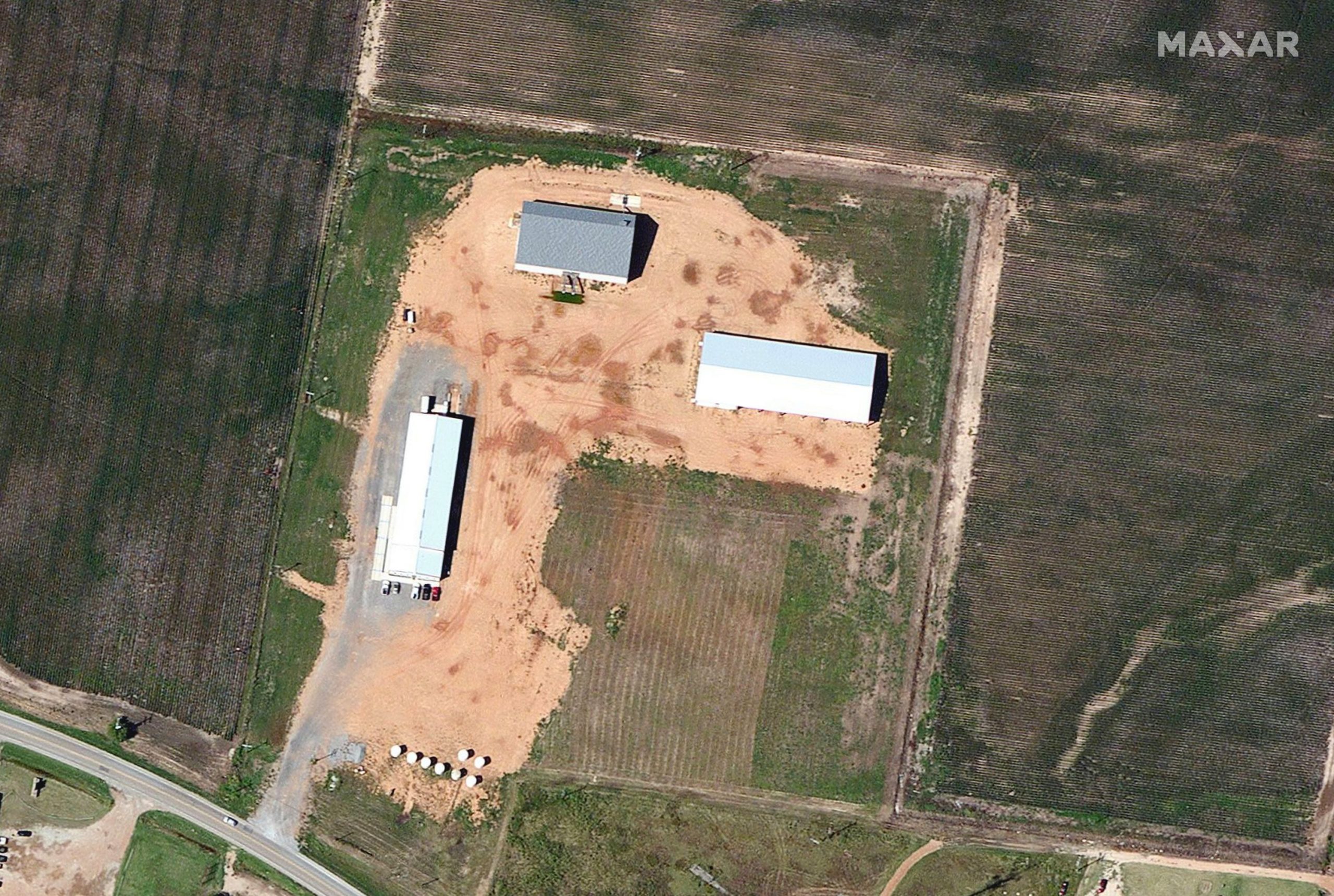 Farm buildings in Monette, Arkansas, on Feb. 22, 2021.