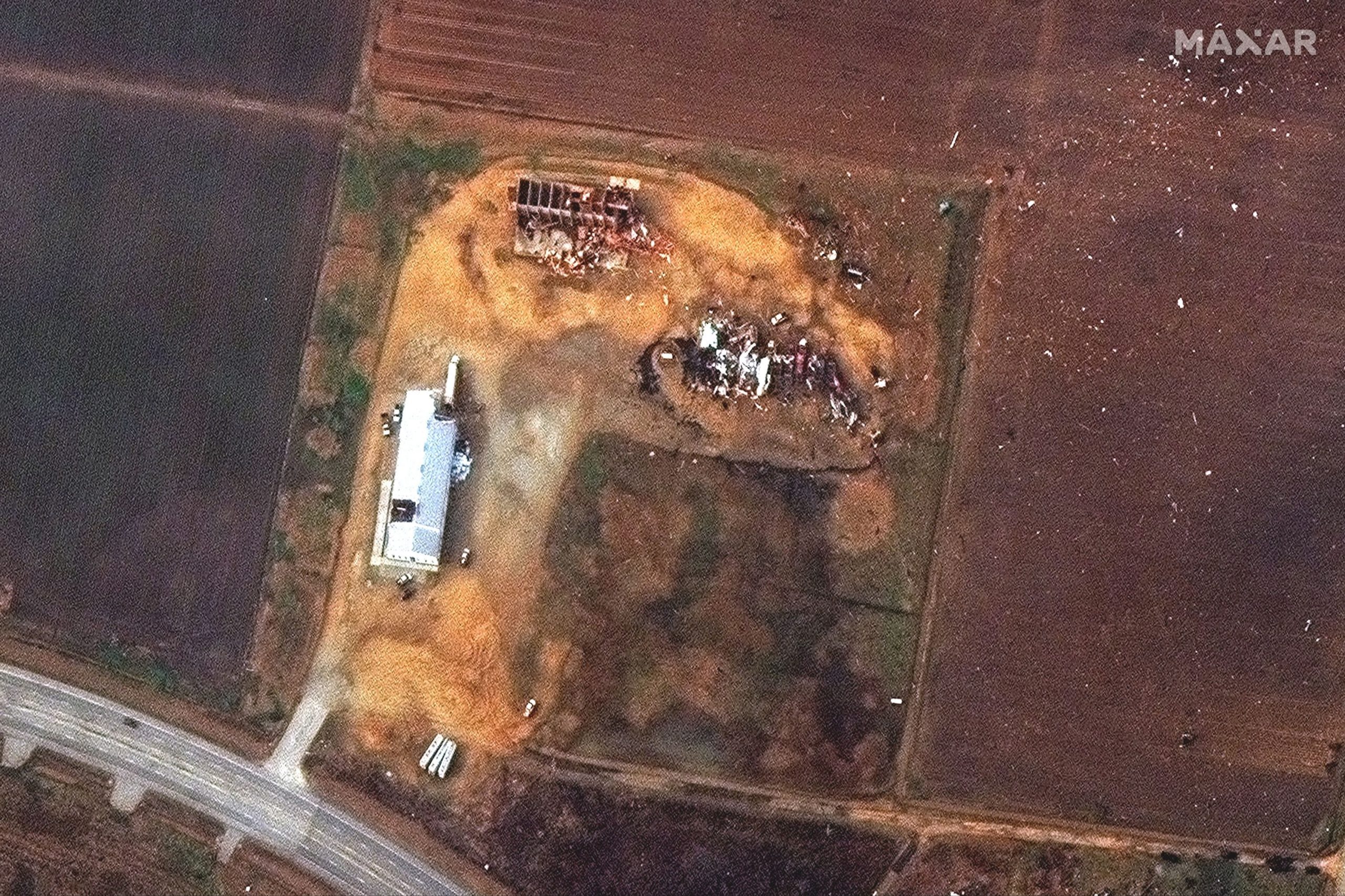 Farm buildings in Monette, Arkansas, on Dec. 11, 2021.