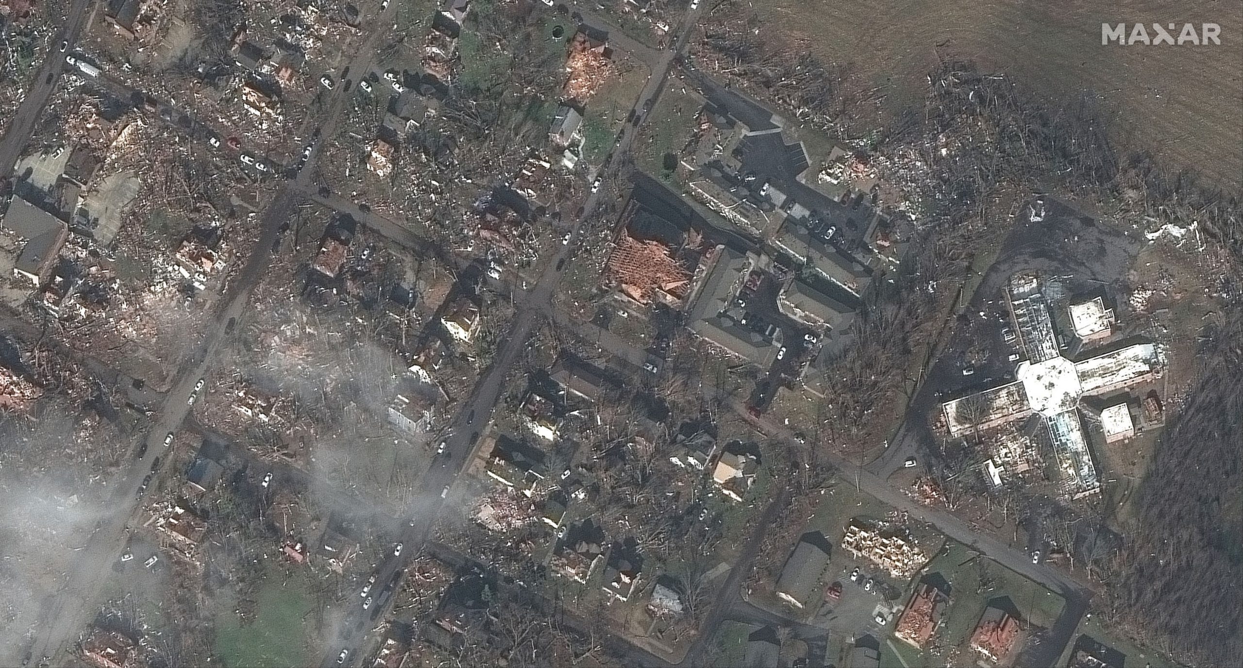 Homes and buildings in Mayfield, Kentucky, on Dec. 11, 2021.