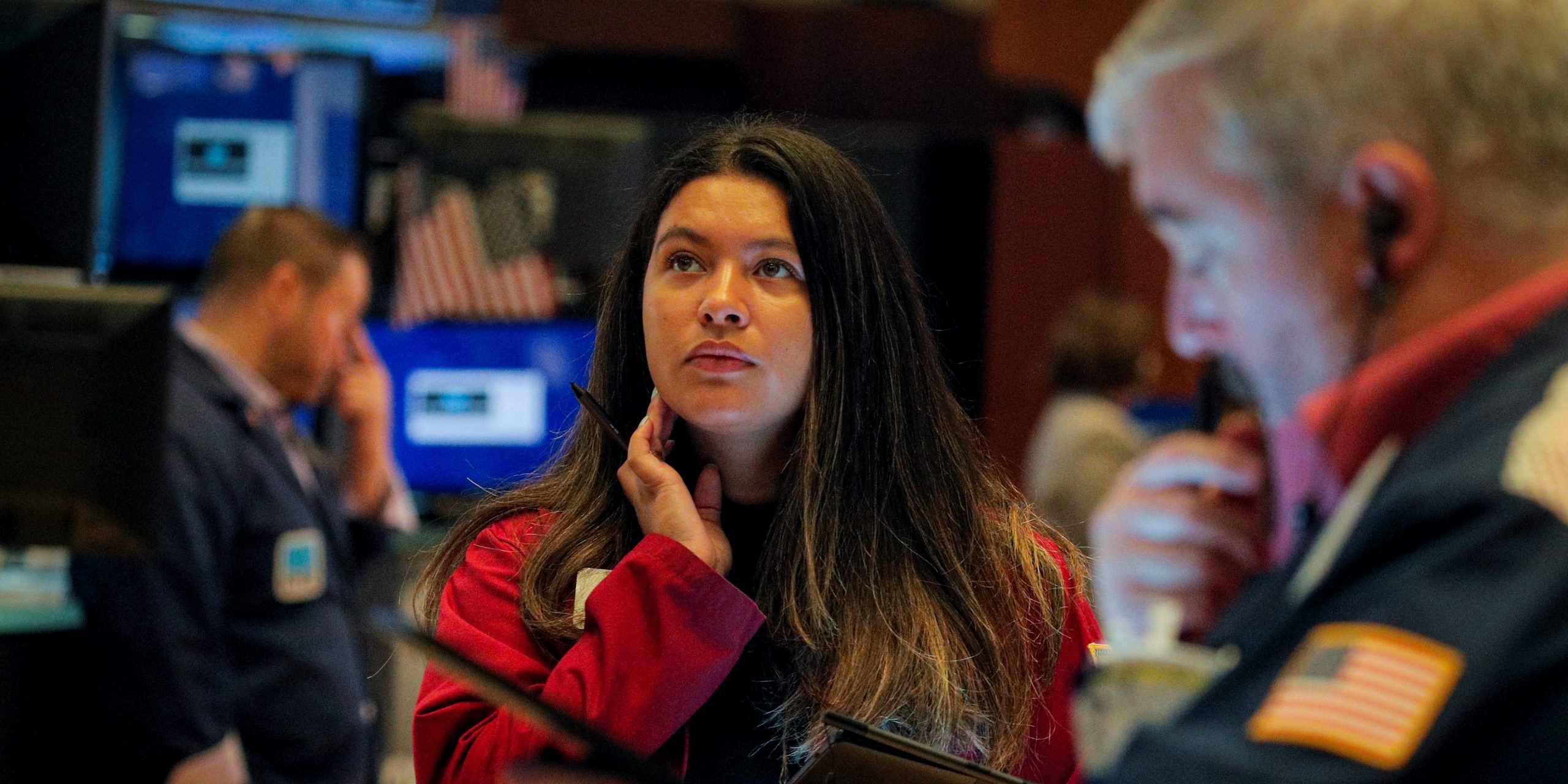 US stock trader Wall Street stock exchange woman