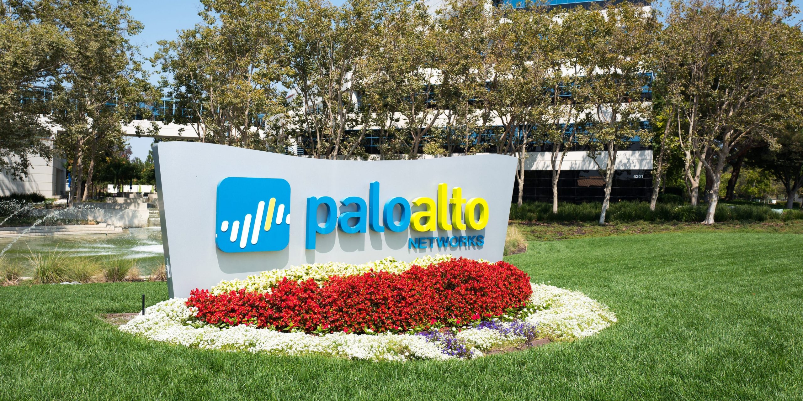 Signage with logo at the Silicon Valley headquarters of computer security and firewall company Palo Alto Networks, Santa Clara, California, August 17, 2017.