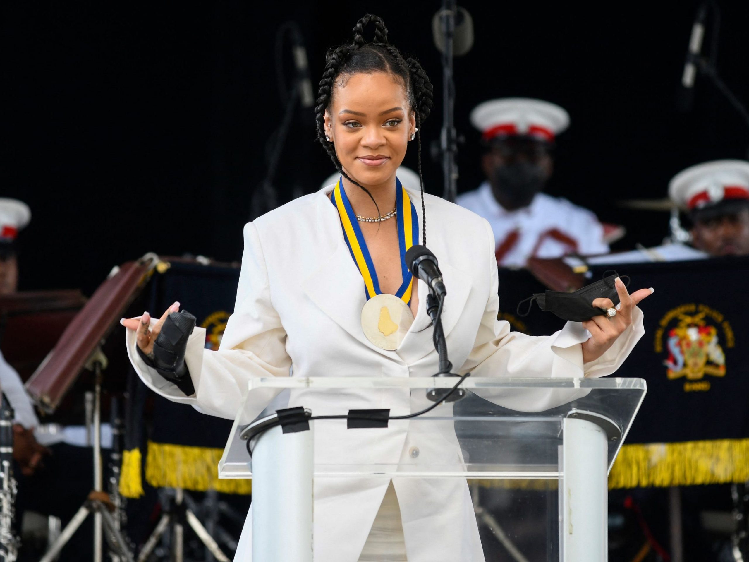 Rihanna speaks in Barbados.