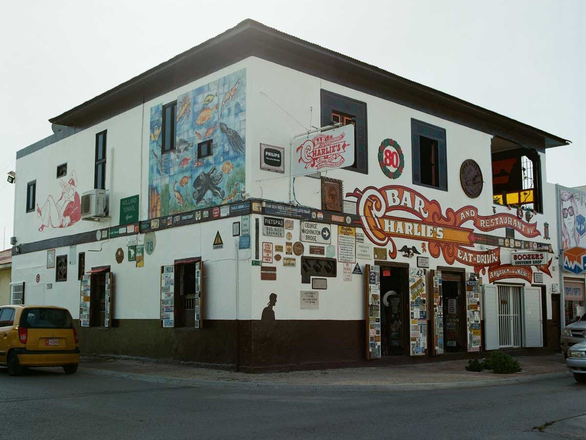 The exterior of Charlie's Bar in Aruba.