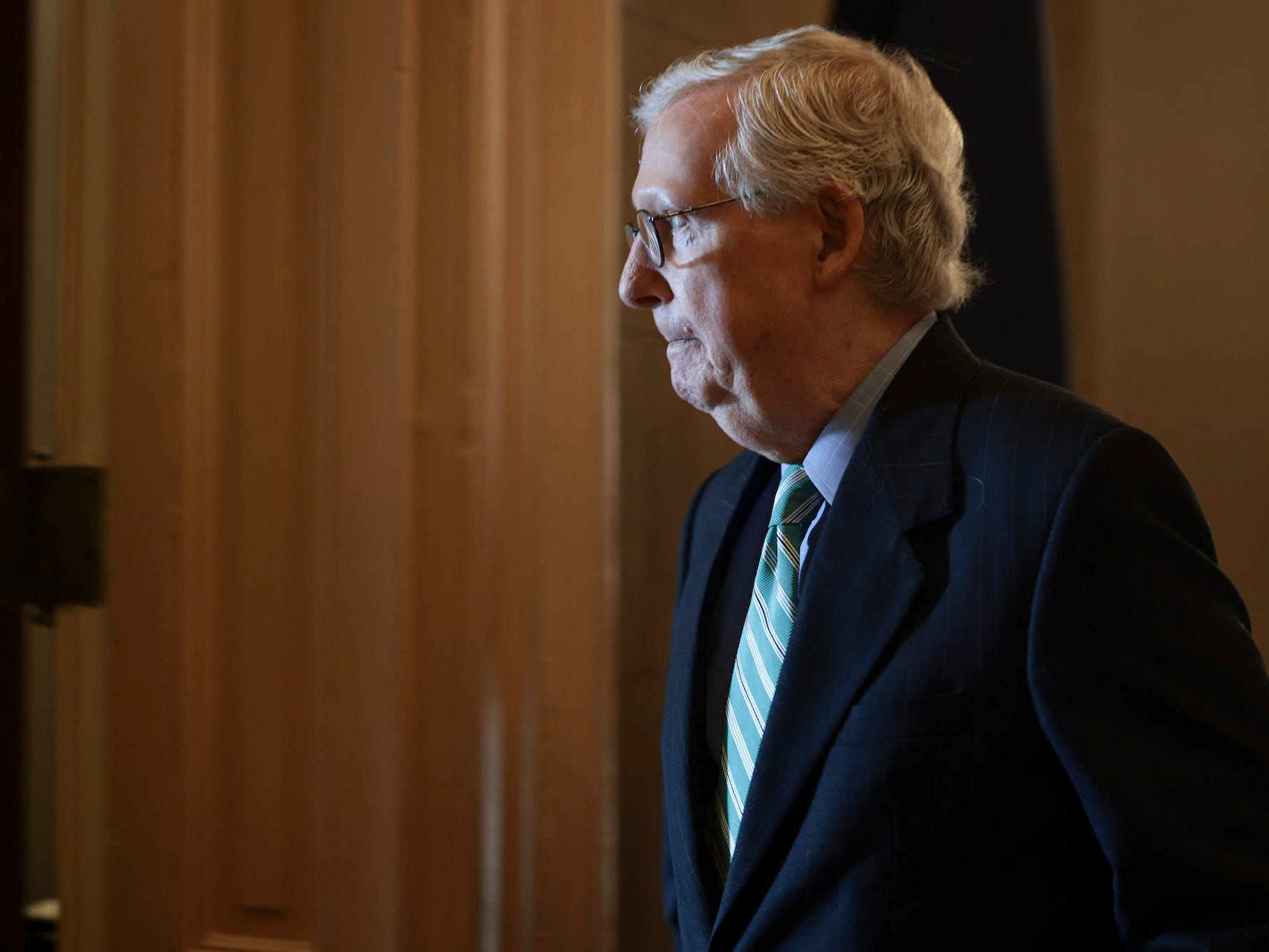 Senate Minority Leader Mitch McConnell at the US Capitol on October 07, 2021.