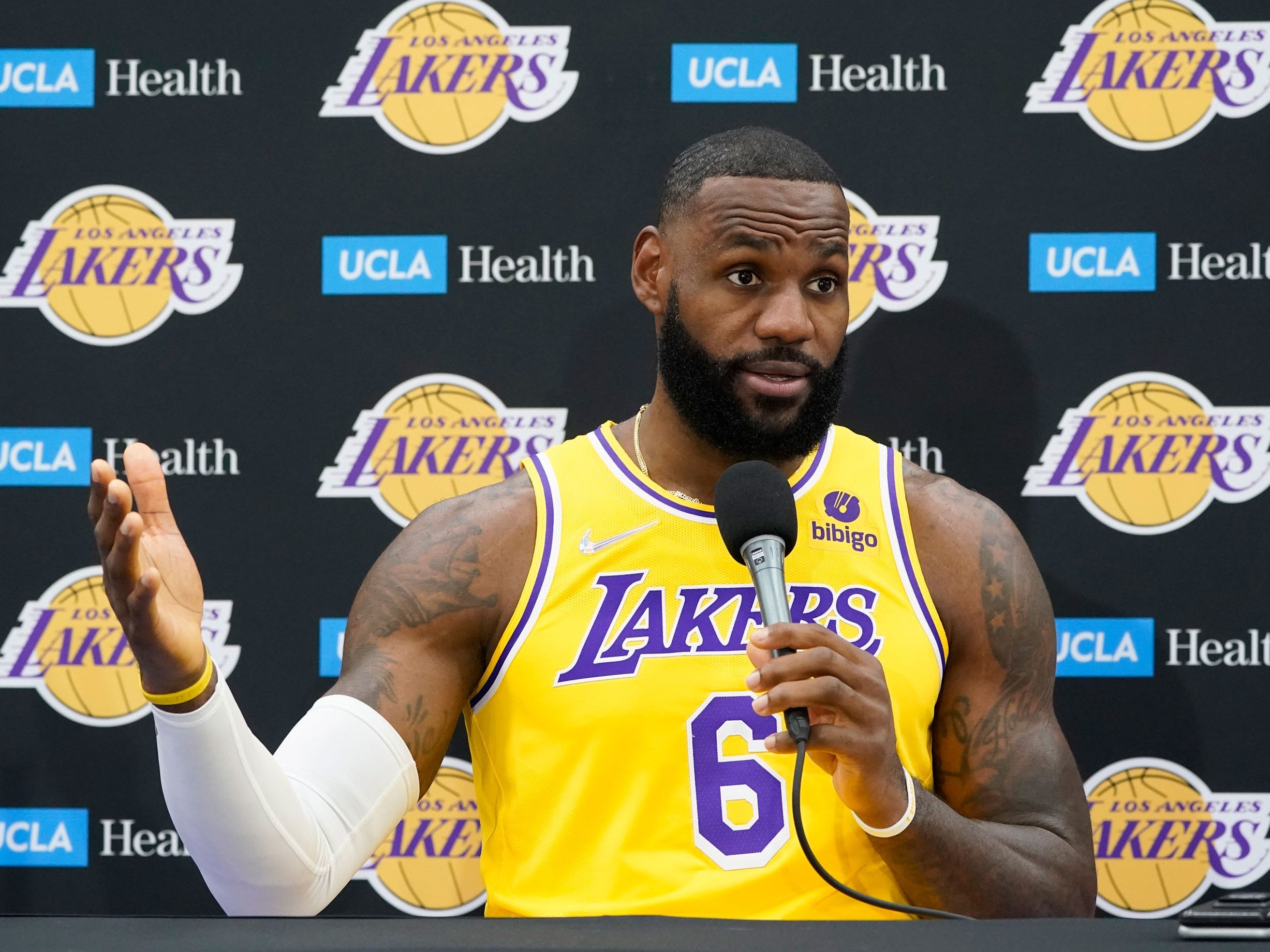 LeBron James fields questions at Lakers media day.