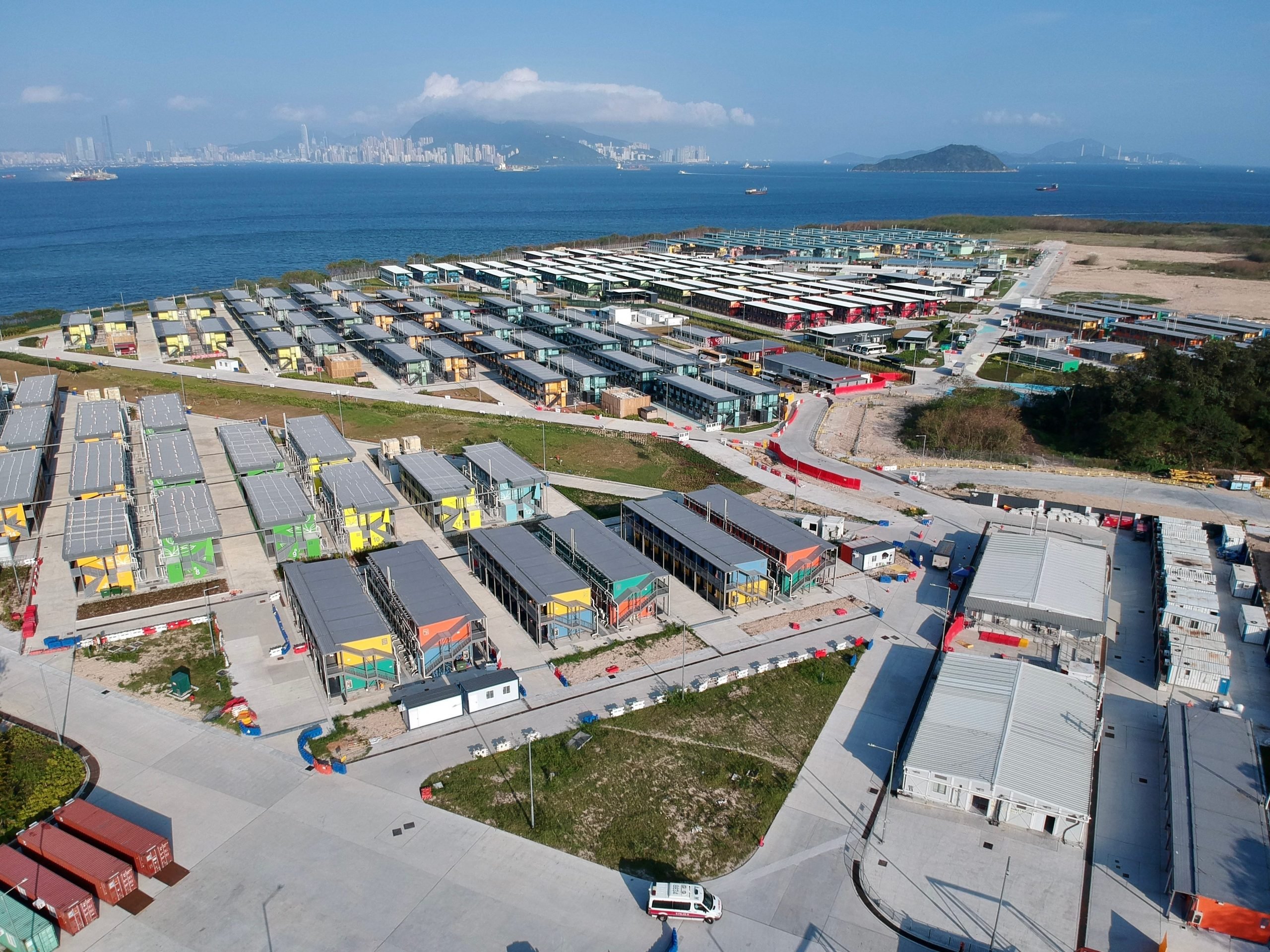 Aerial view of quarantine units at the Penny's Bay Quarantine Centre in Hong Kong
