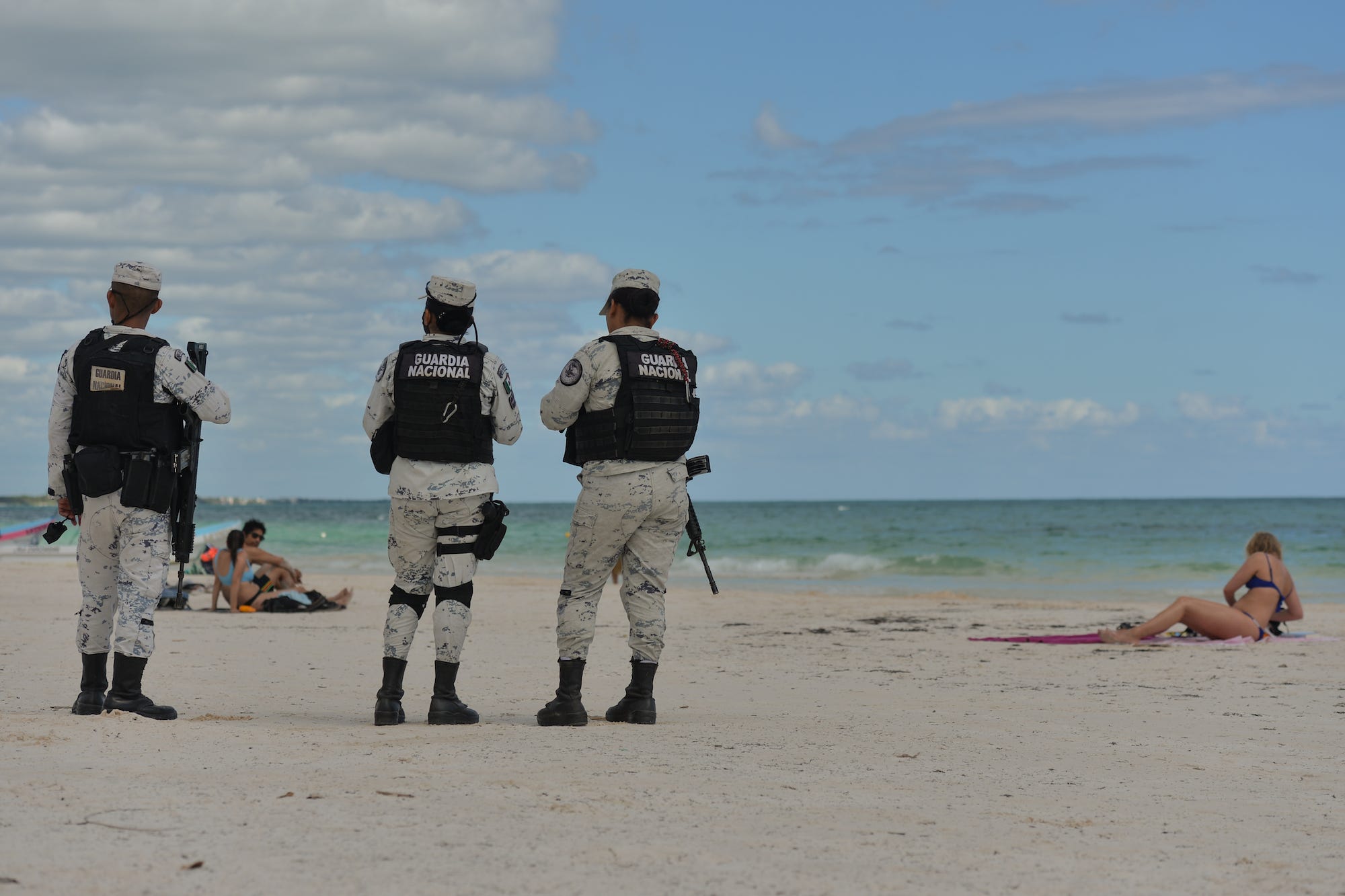 Mexico national guard troops on Tulum beach