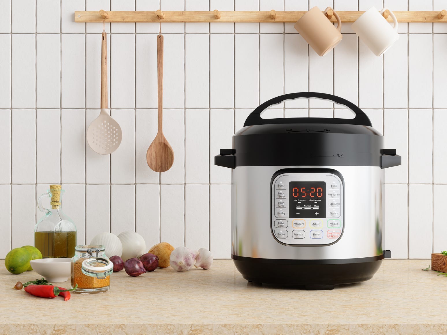 An instant pot sitting on a kitchen counter