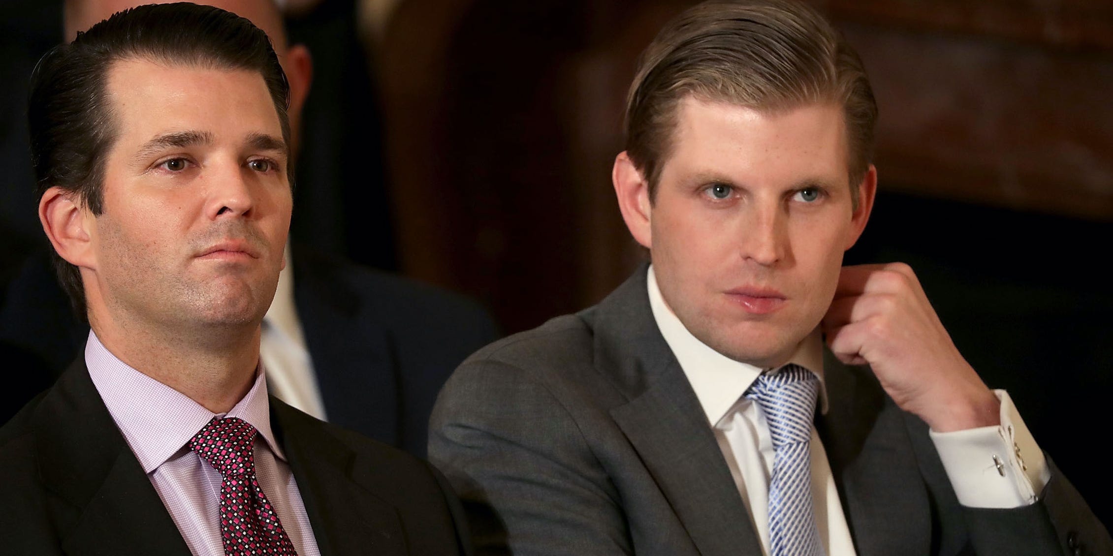 Donald Trump Jr. and Eric Trump sit next to each other.