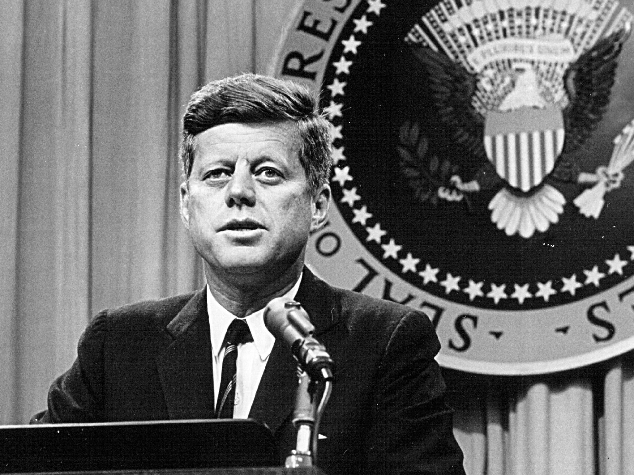 President John F. Kennedy speaks at a press conference August 1, 1963.