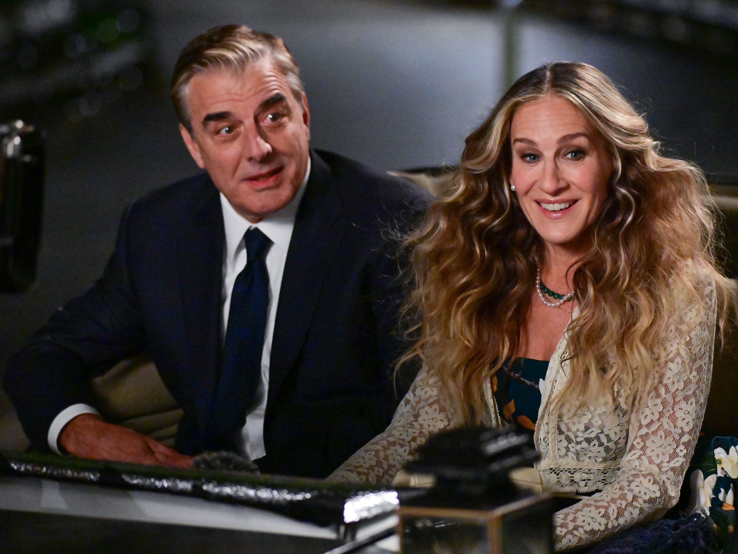 Chris Noth and Sarah Jessica Parker seen on the set of "And Just Like That..."