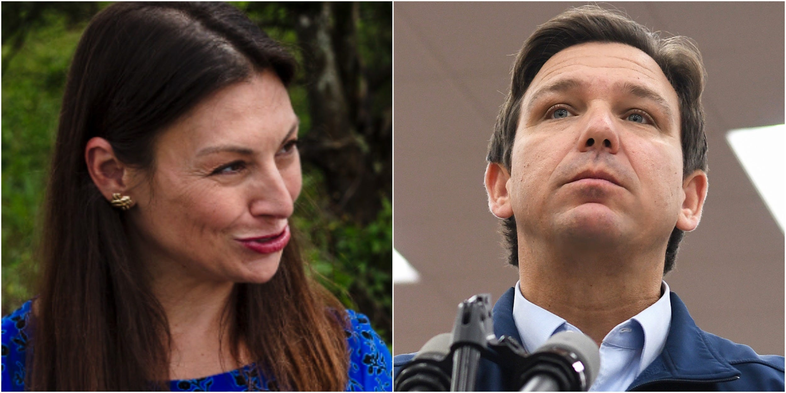 Collage: Florida Agriculture Commissioner and gubernatorial candidate Nikki Fried (D) and Florida Gov. Ron DeSantis (R).