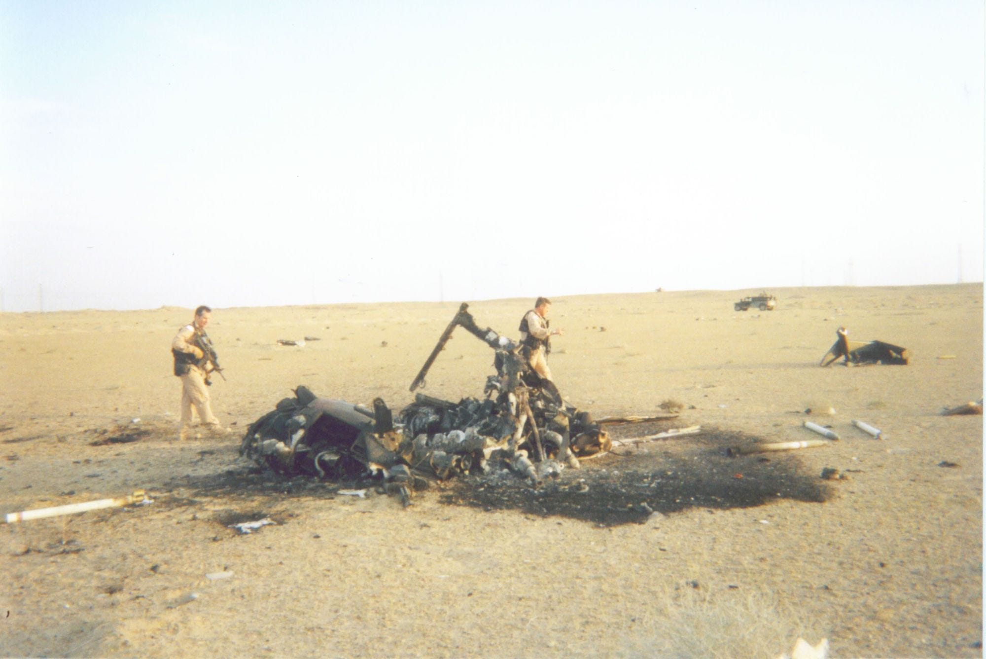 Burned up AH-6 after crash in Iraq