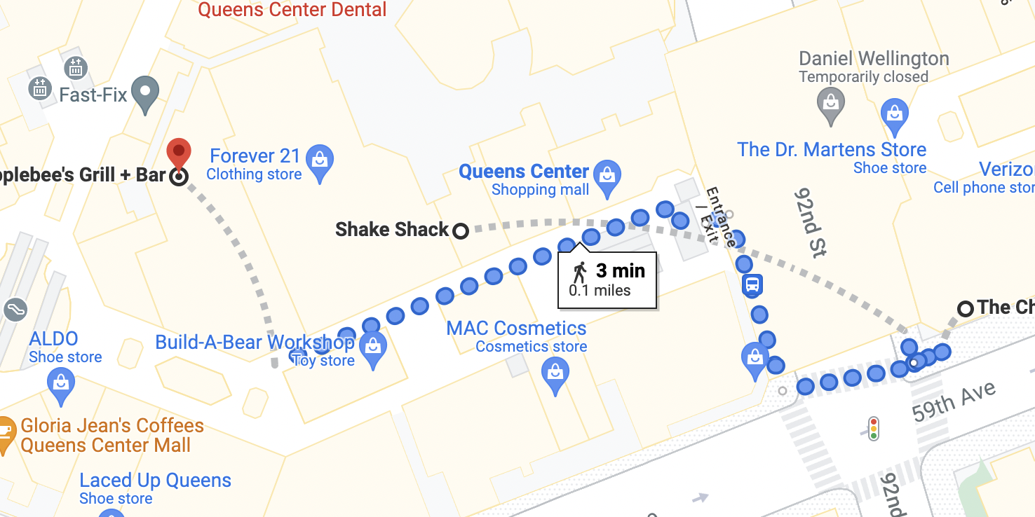 Map of anti-vaxxers protesting at the Queens Center mall