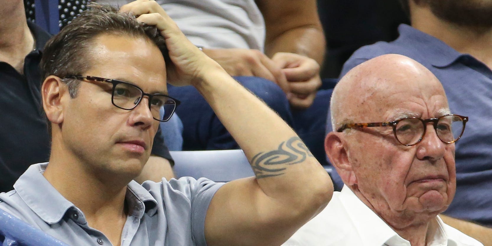 Fox Corp. Chairman Rupert Murdoch and his son, CEO Lachlan Murdoch (left) watch the US Open.