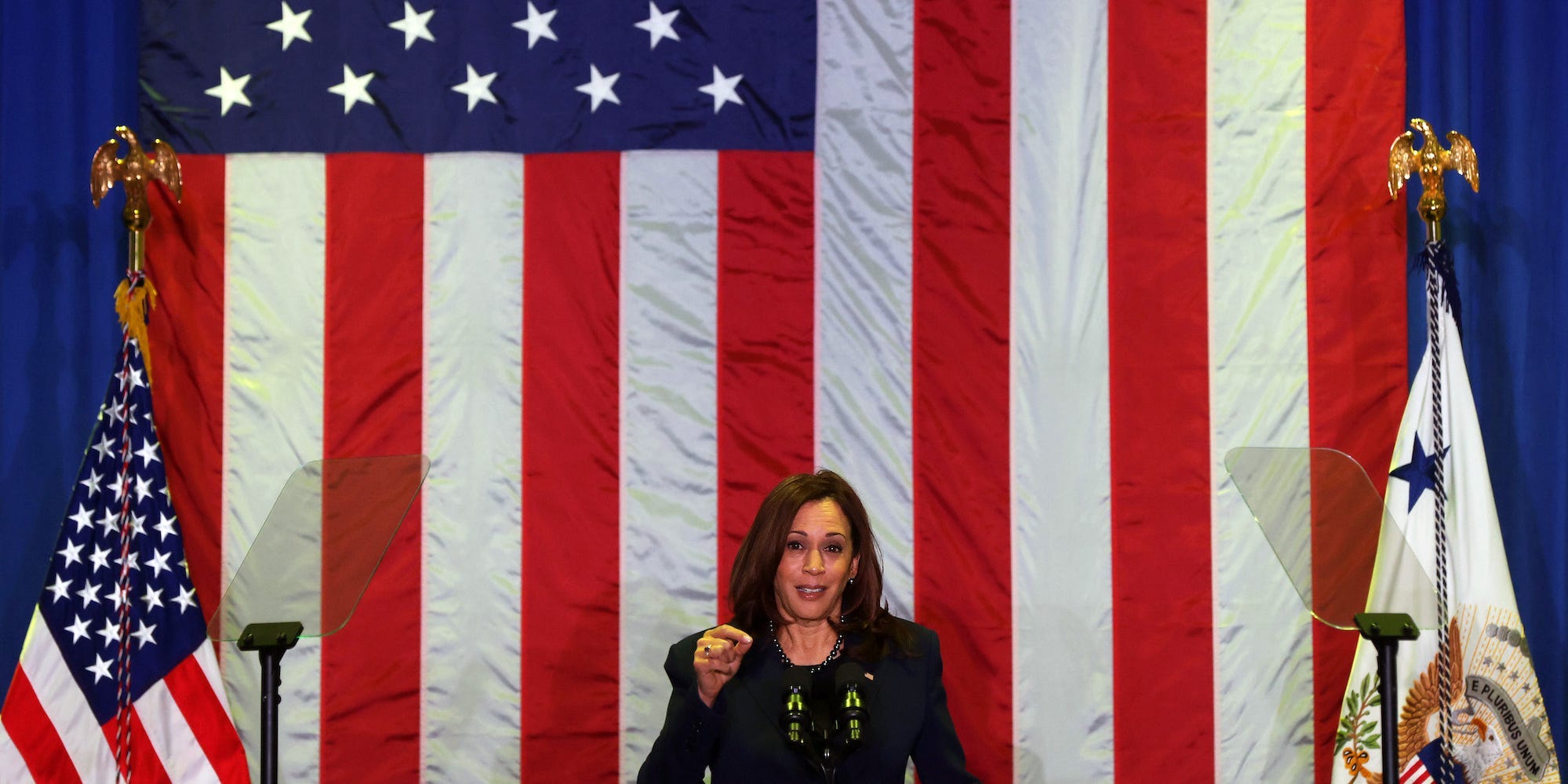 Vice President Kamala Harris speaks during an infrastructure announcement at AFL-CIO on December 16, 2021 in Washington, DC.