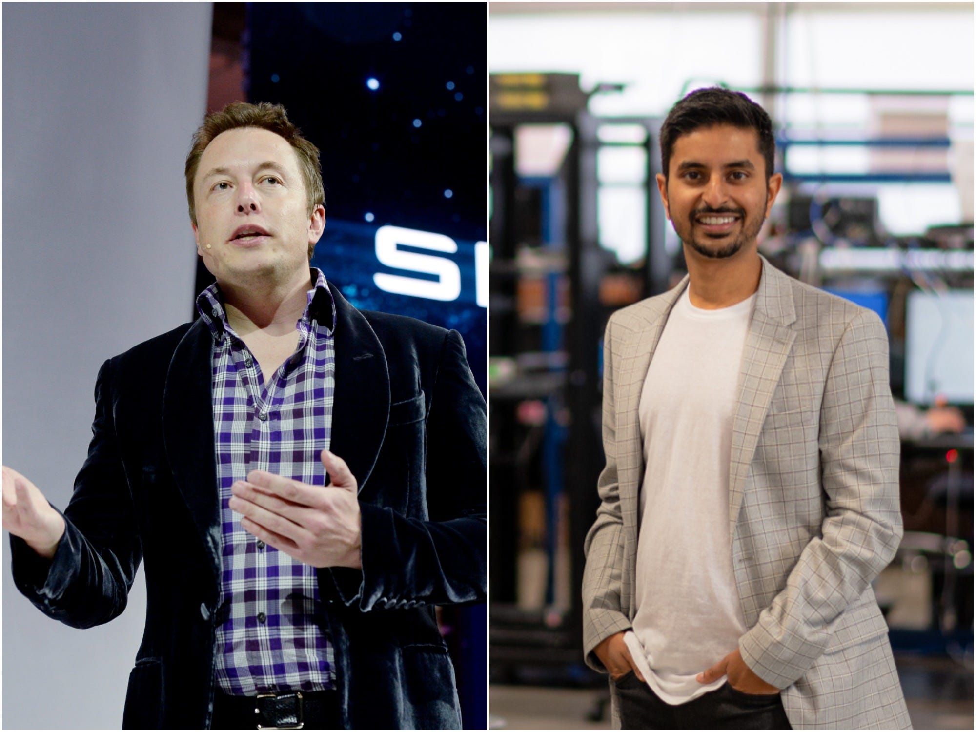 Elon Musk next to a picture of Karan Talati