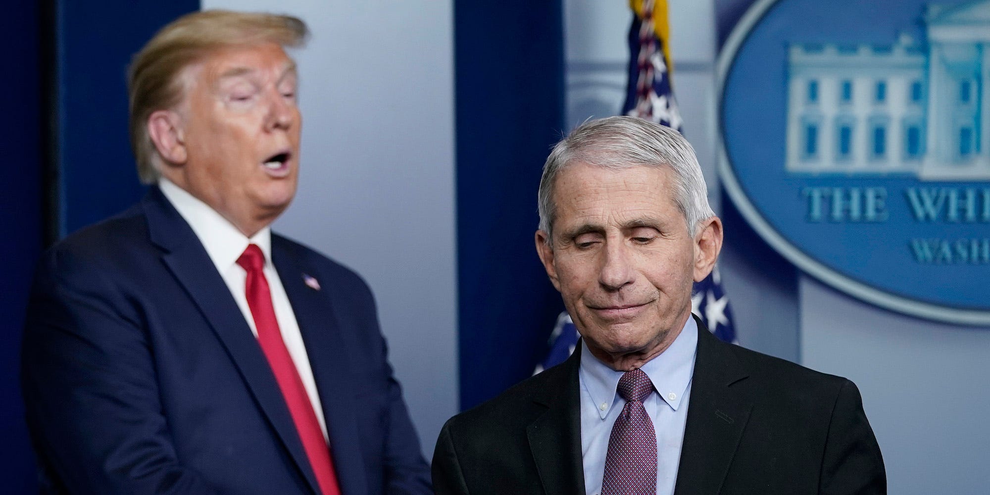 Dr. Anthony Fauci and former President Donald Trump at a coronavirus task force briefing on April 22, 2020.