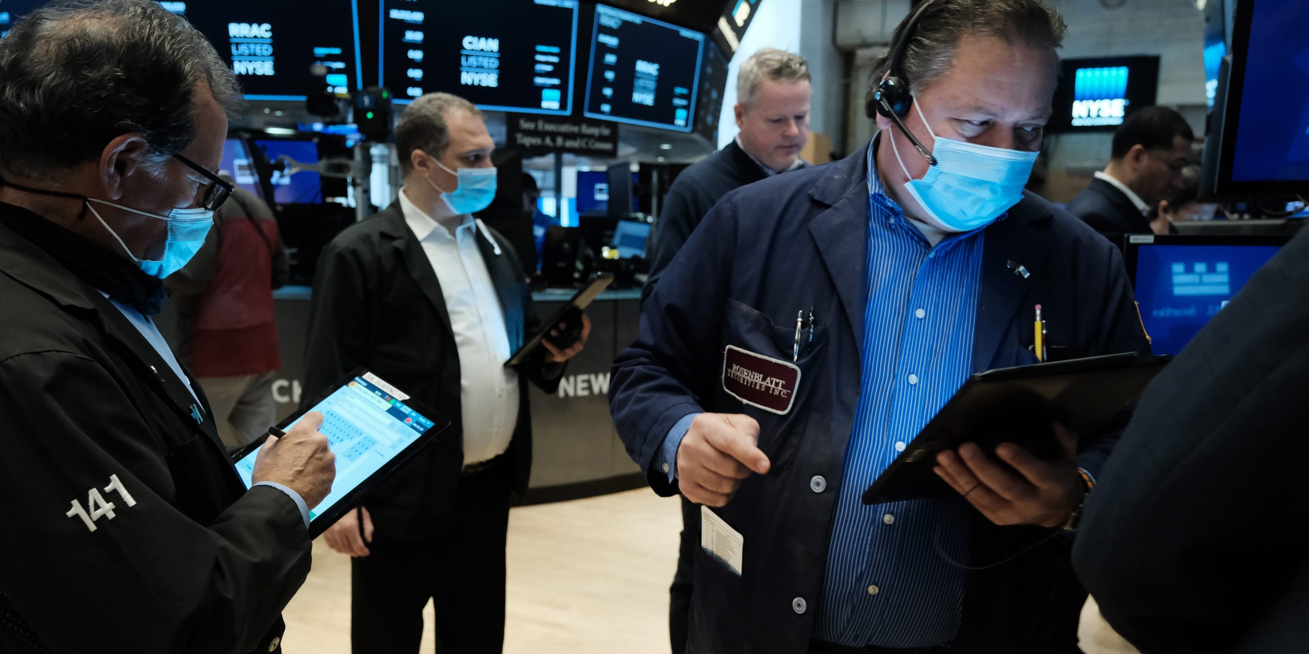 Traders work on the floor of the New York Stock Exchange (NYSE) on November 05, 2021 in New York City.