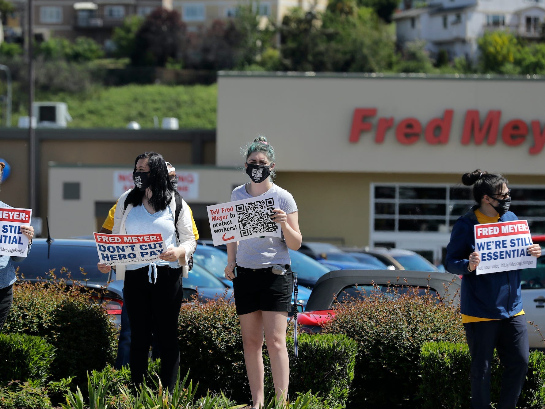 Protestors outside a Fred Meyer store in Washington.