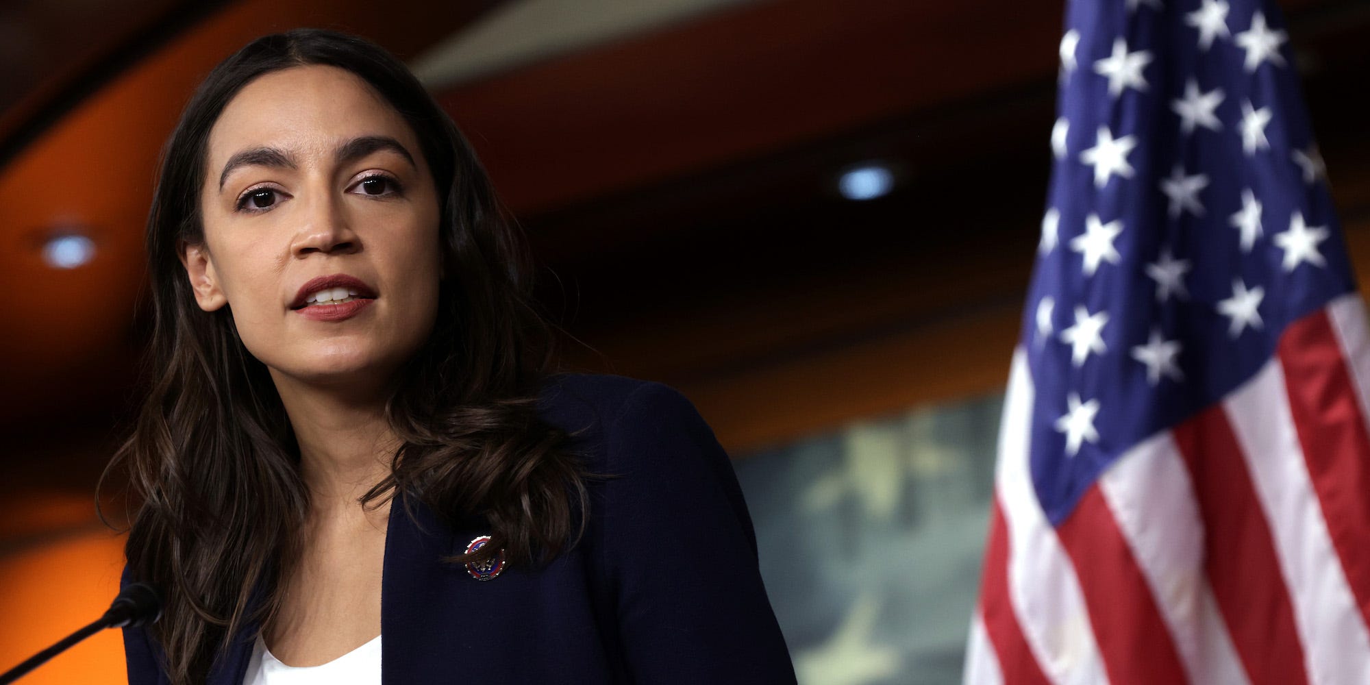 Democratic Rep. Alexandria Ocasio-Cortez of New York speaks during a news conference at the US Capitol December 8, 2021.