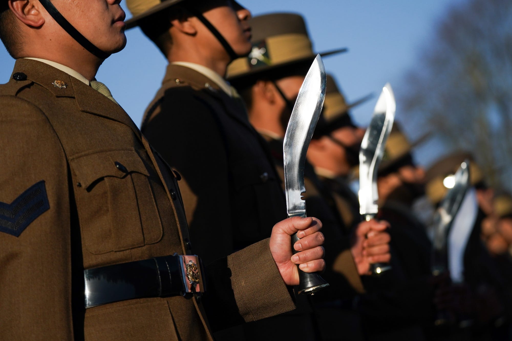 Gurkha soldiers with knives