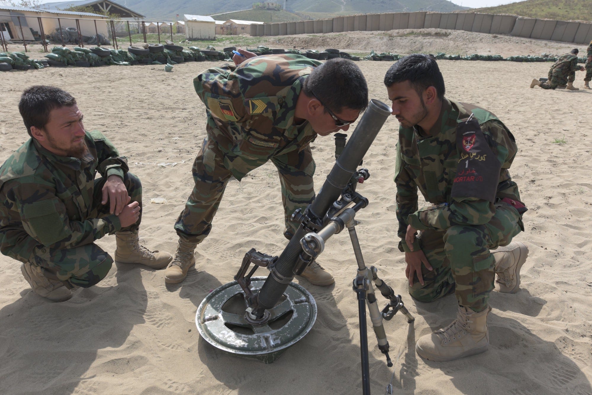 Afghan National Army Special Operations commandos with mortar