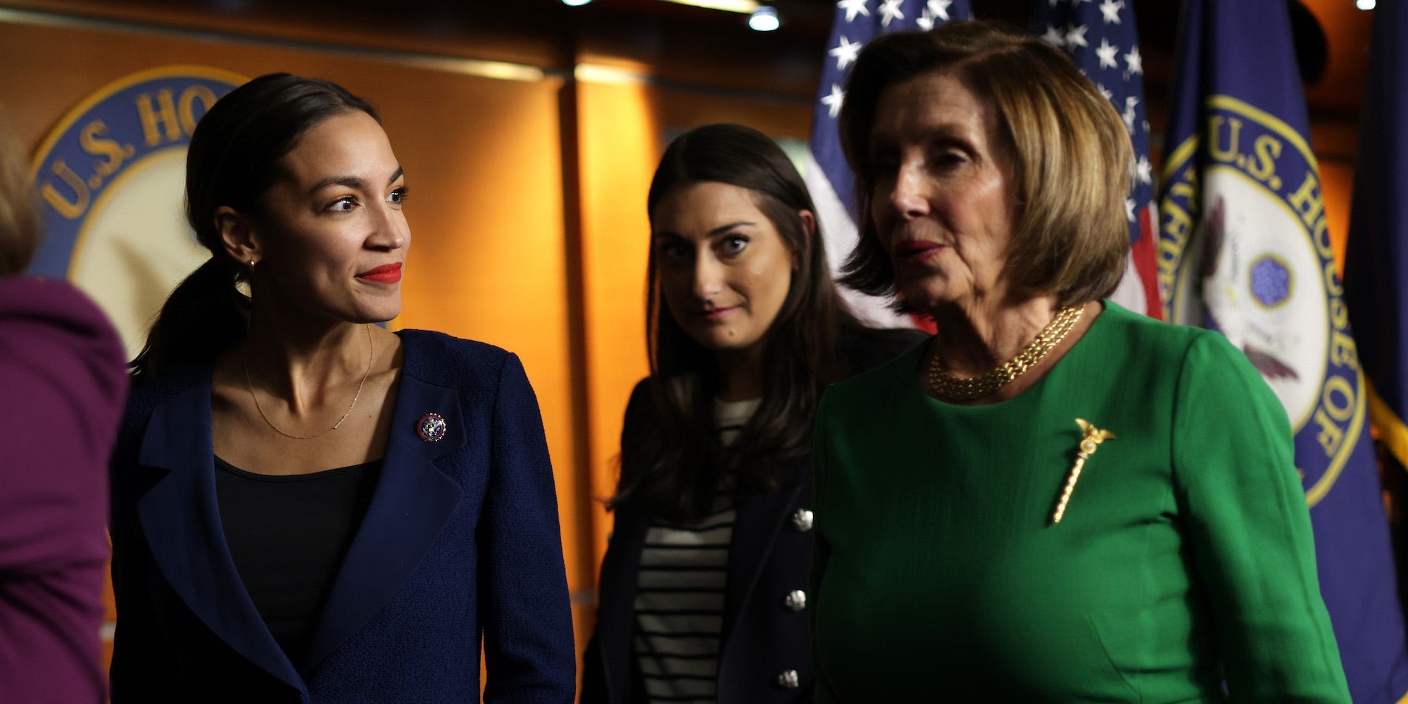 Democratic Rep. Alexandria Ocasio-Cortez of New York and House Speaker Nancy Pelosi at a news conference at the US Capitol on June 16, 2021.