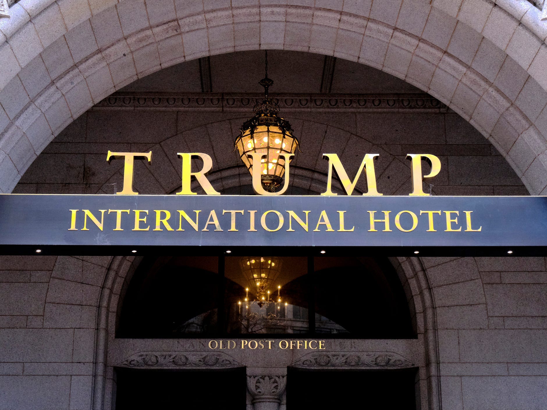 The north entrance of the Trump International Hotel