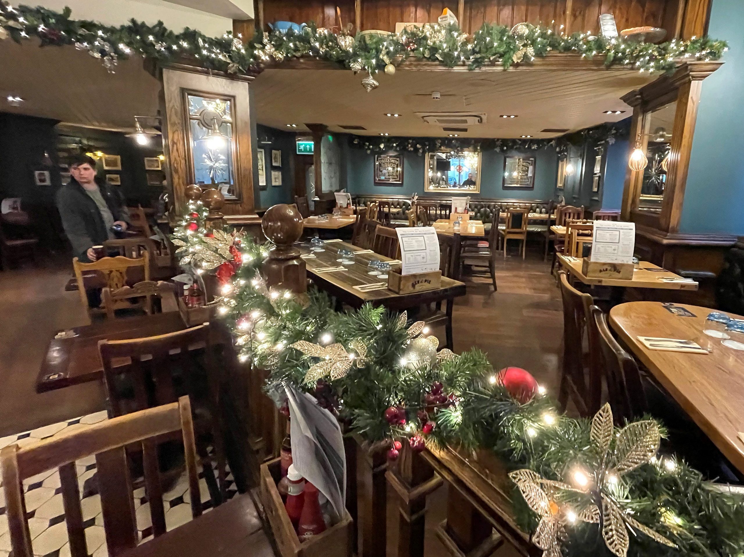 Empty London pub in December 2021.