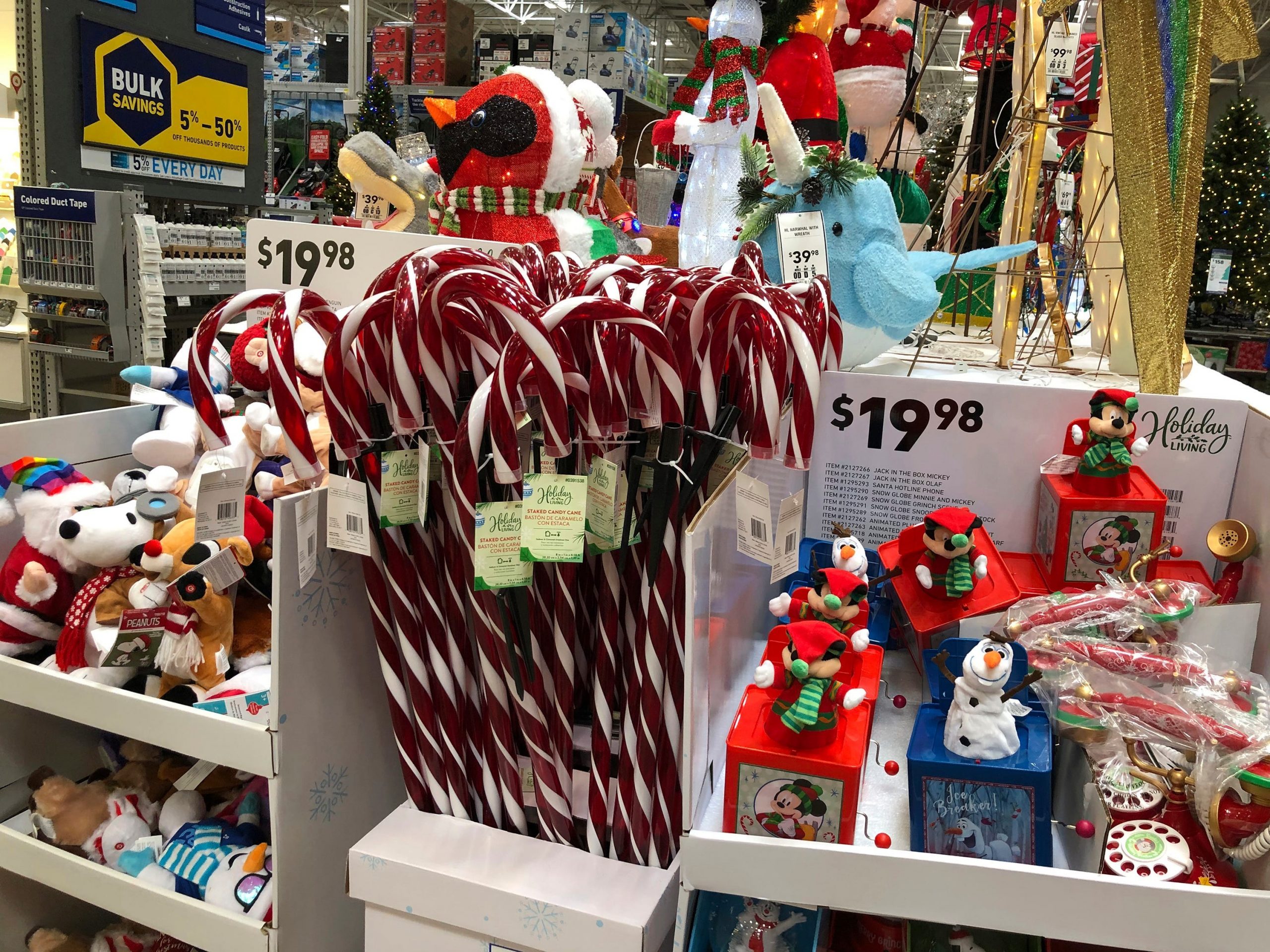 Candy canes and music boxes stand on a holiday display in a Lowe's store Friday, Oct. 2, 2020, in Northglenn, Colo.