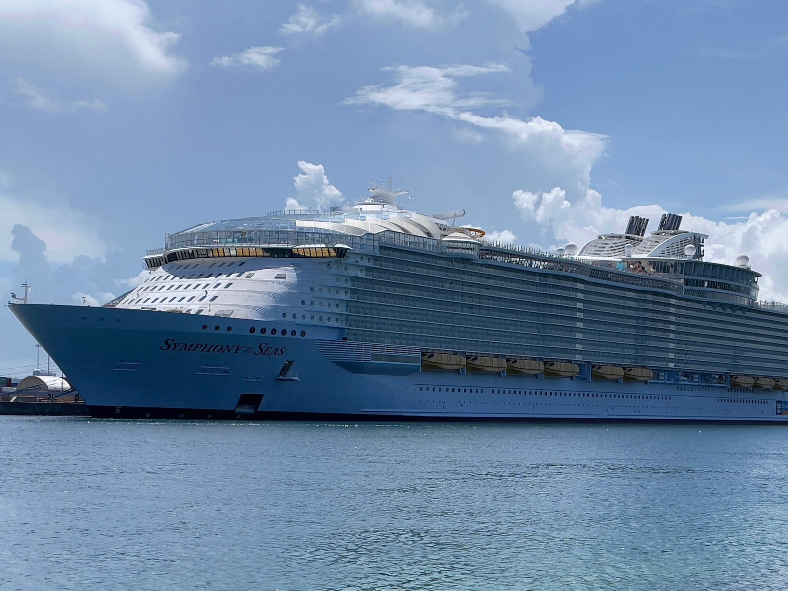 The Royal Caribbean cruise ship, Symphony of the Seas, is seen moored in the Port of Miami on August 1, 2021.