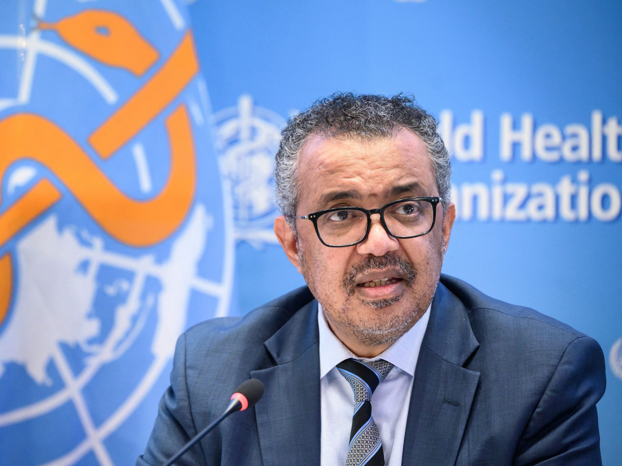 World Health Organization (WHO) Director-General Tedros Adhanom Ghebreyesus speaks during a press conference on December 20, 2021 at the WHO headquarters in Geneva.