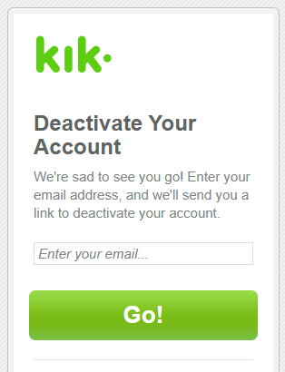 Kik deactivation form in Chrome