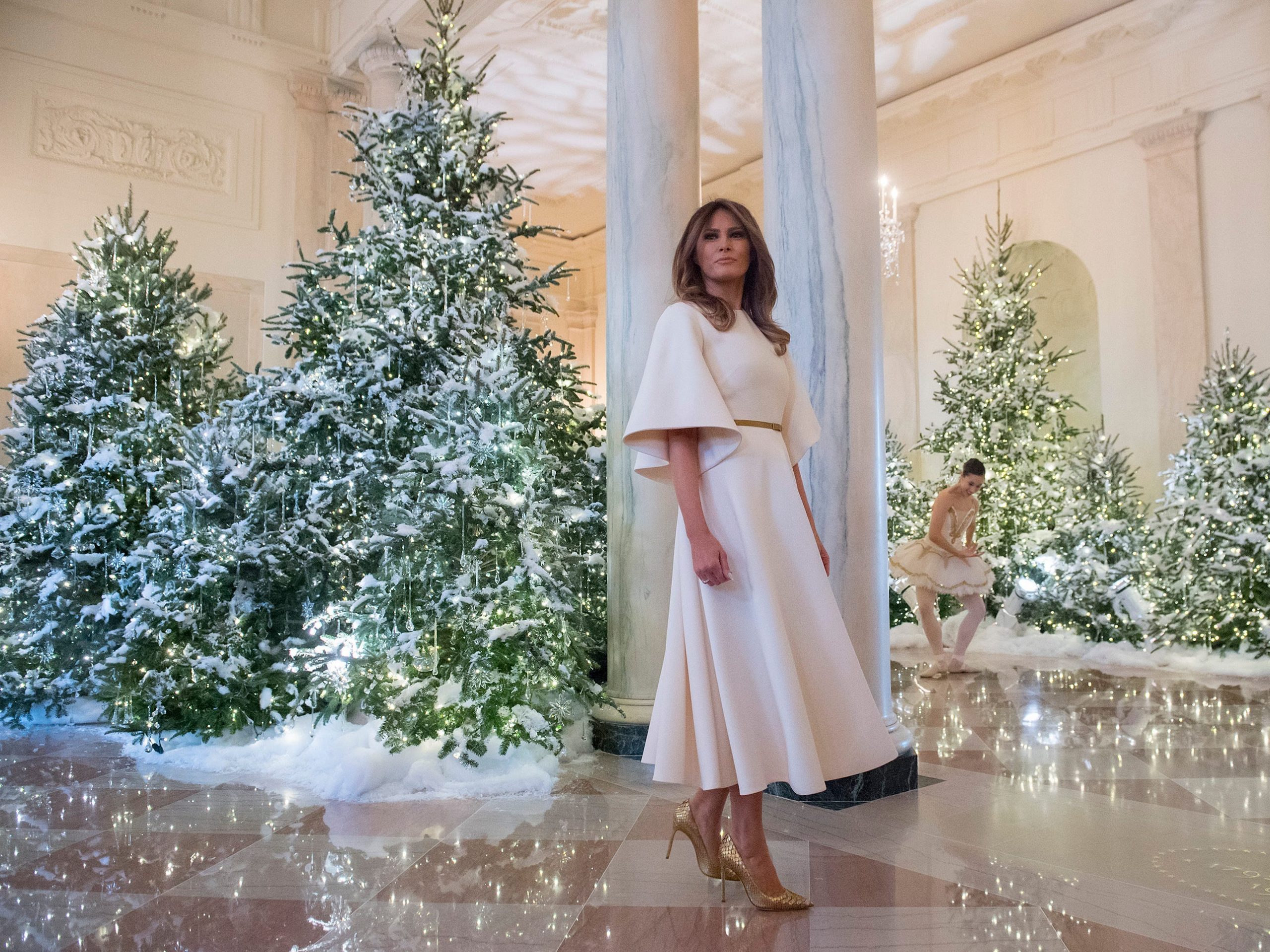 Melania Trump shows the White House Christmas decorations in 2017.