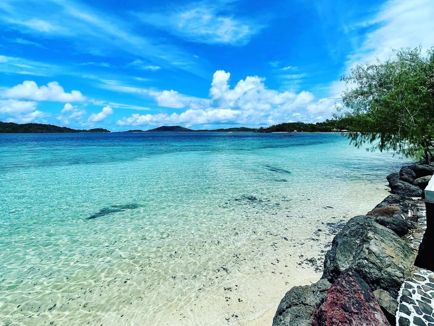 Devil's beach in Fiji, clear waters and blue skies