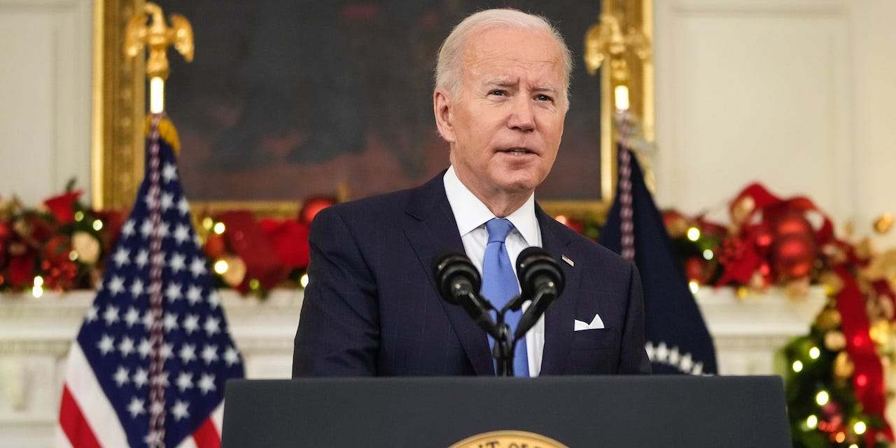 President Joe Biden speaks about the omicron variant of the coronavirus in the State Dining Room of the White House December 21, 2021 in Washington, DC.