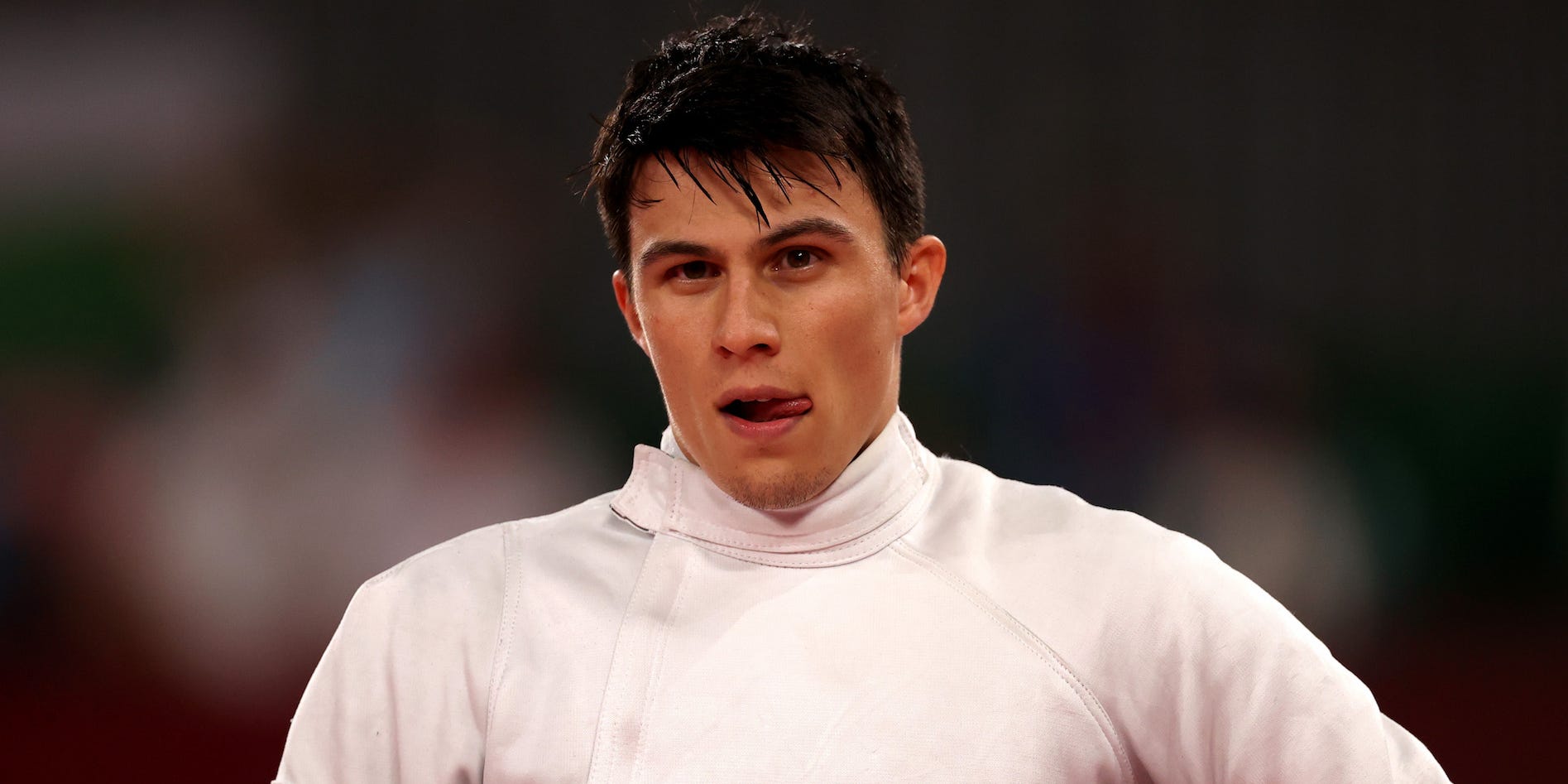 Joseph Choong of Team Great Britain looks on during the Fencing Ranked Round of the Men's Modern Pentathlon on day thirteen of the Tokyo 2020 Olympic Games at Musashino Forest Sport Plaza