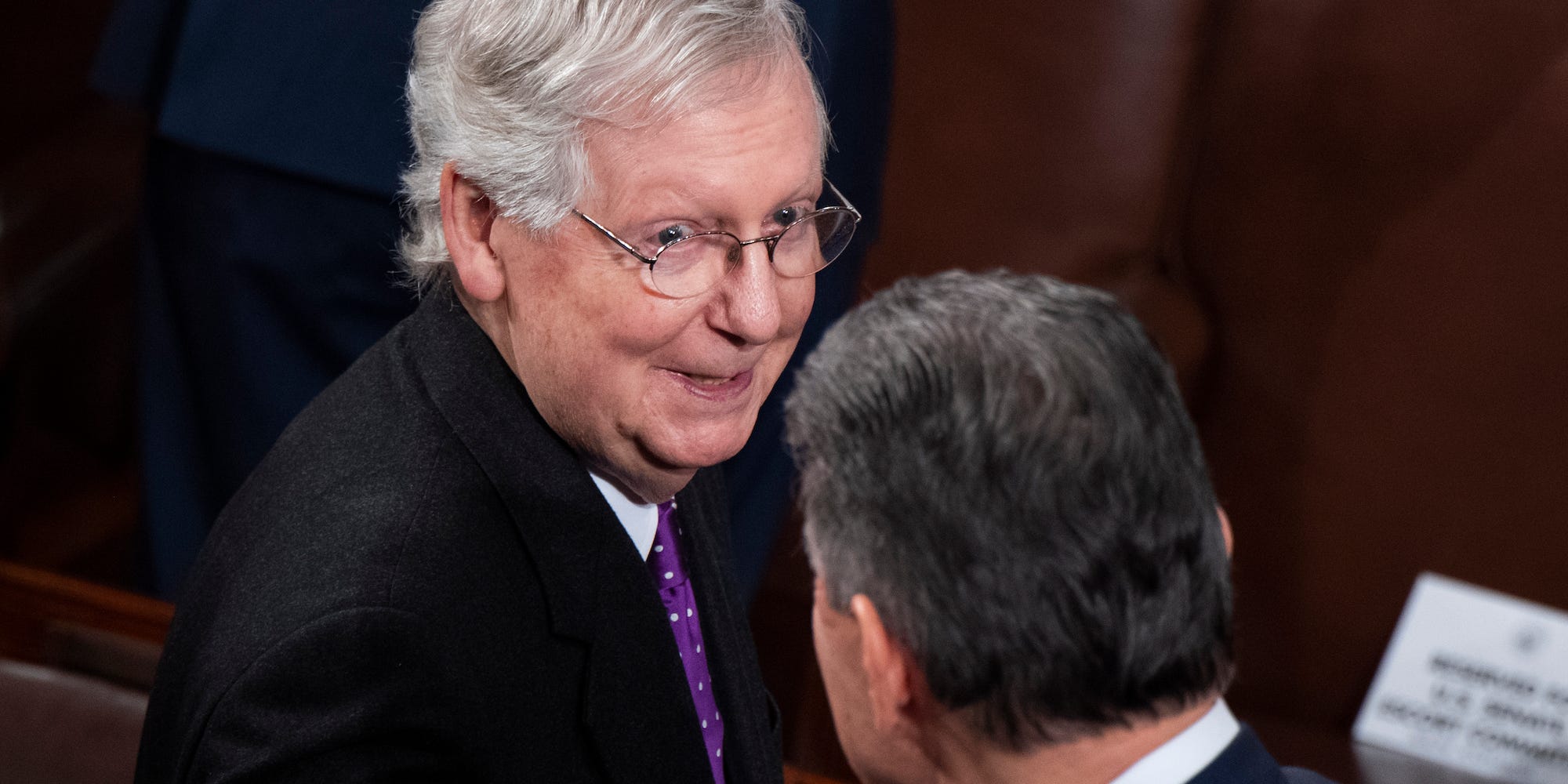 Sens. Mitch McConnell and Joe Manchin at former President Donald Trump’s State of the Union address on February 4, 2020.