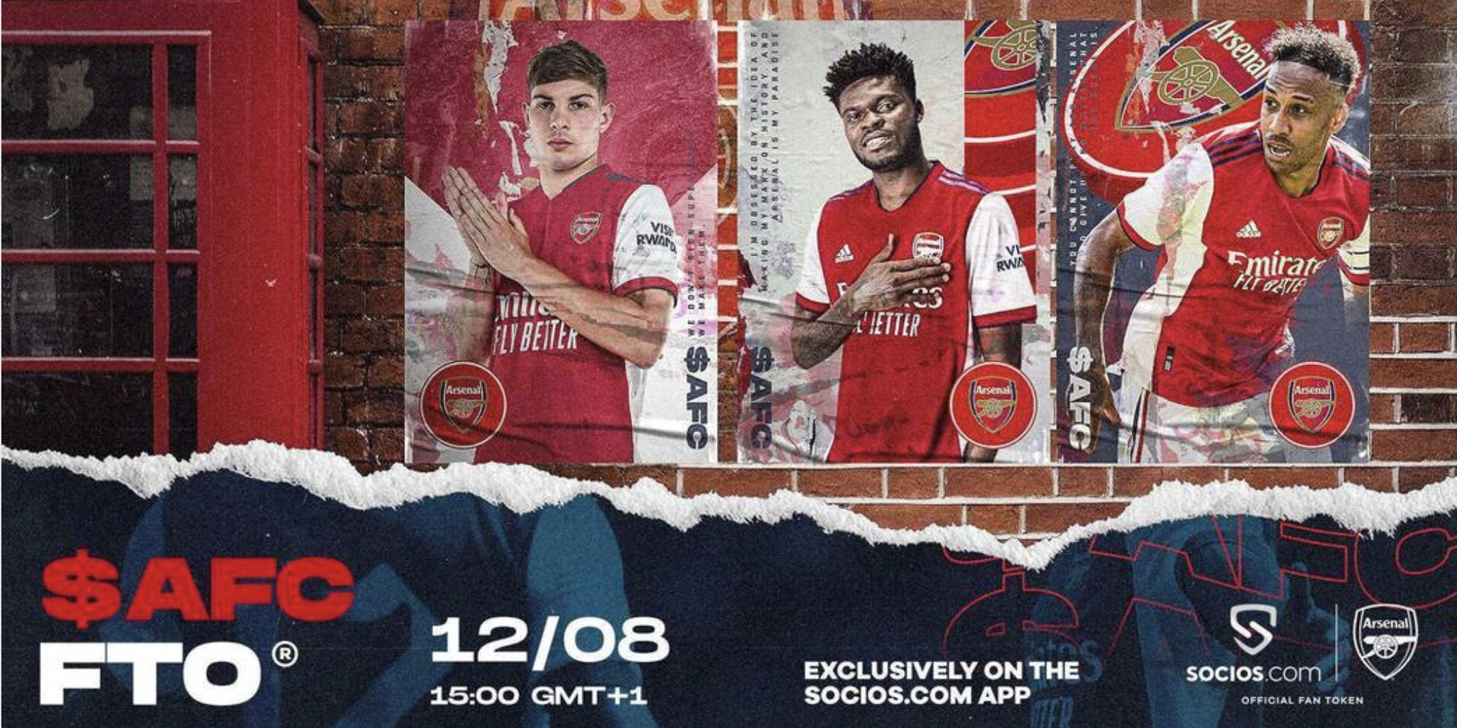 Arsenal players are shown in an ad for the football club's $AFC Fan Token