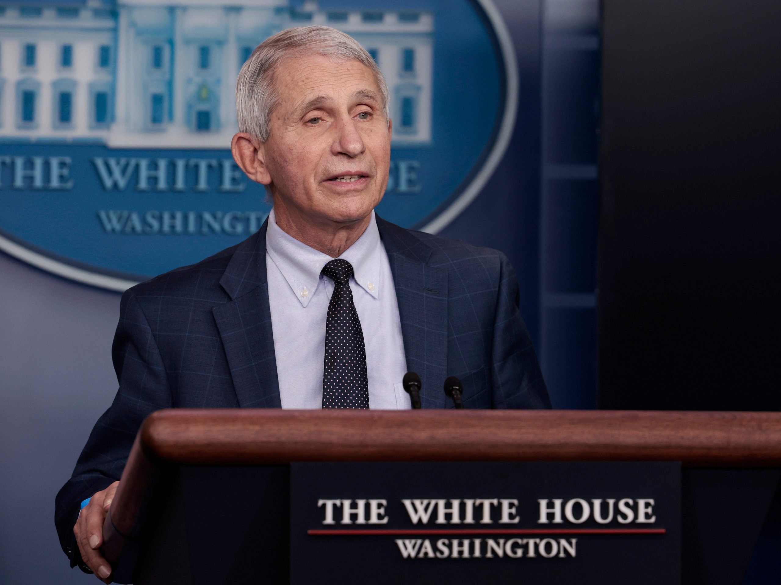 Dr. Anthony Fauci, Director of the National Institute of Allergy and Infectious Diseases and the Chief Medical Advisor to the President, gives an update on the Omicron COVID-19 variant during the daily press briefing at the White House on December 01, 2021 in Washington, DC.