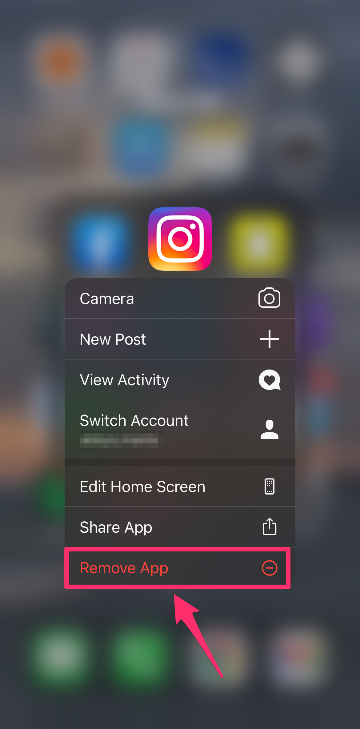 Instagram app with the Remove App option highlighted