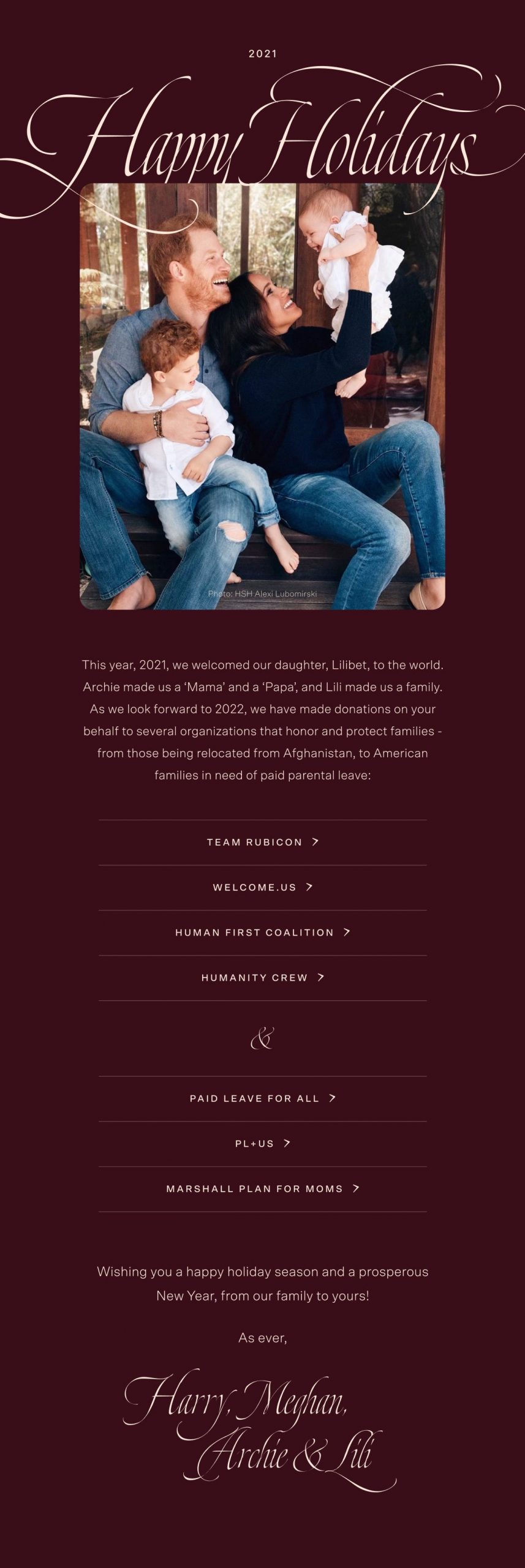 Prince Harry and Meghan Markle's holiday card is the first photo they've shared as a family of four.