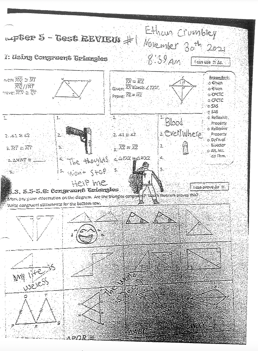 Drawings made by Oxford High School shooting suspect Ethan Crumbley hours before the attack.