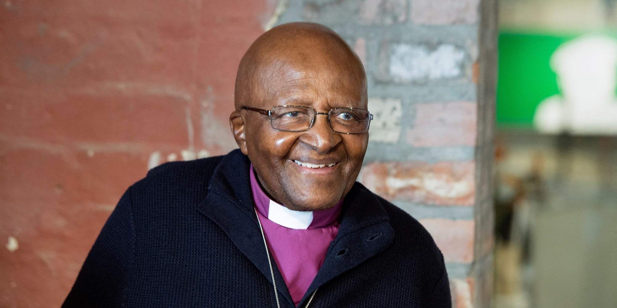 Archbishop Emeritus and Nobel Laureate Desmond Tutu, attends an exhibition and book launch of notable photographs of his life, which have been turned into paintings, on April 27, 2019, in the centre of Cape Town.