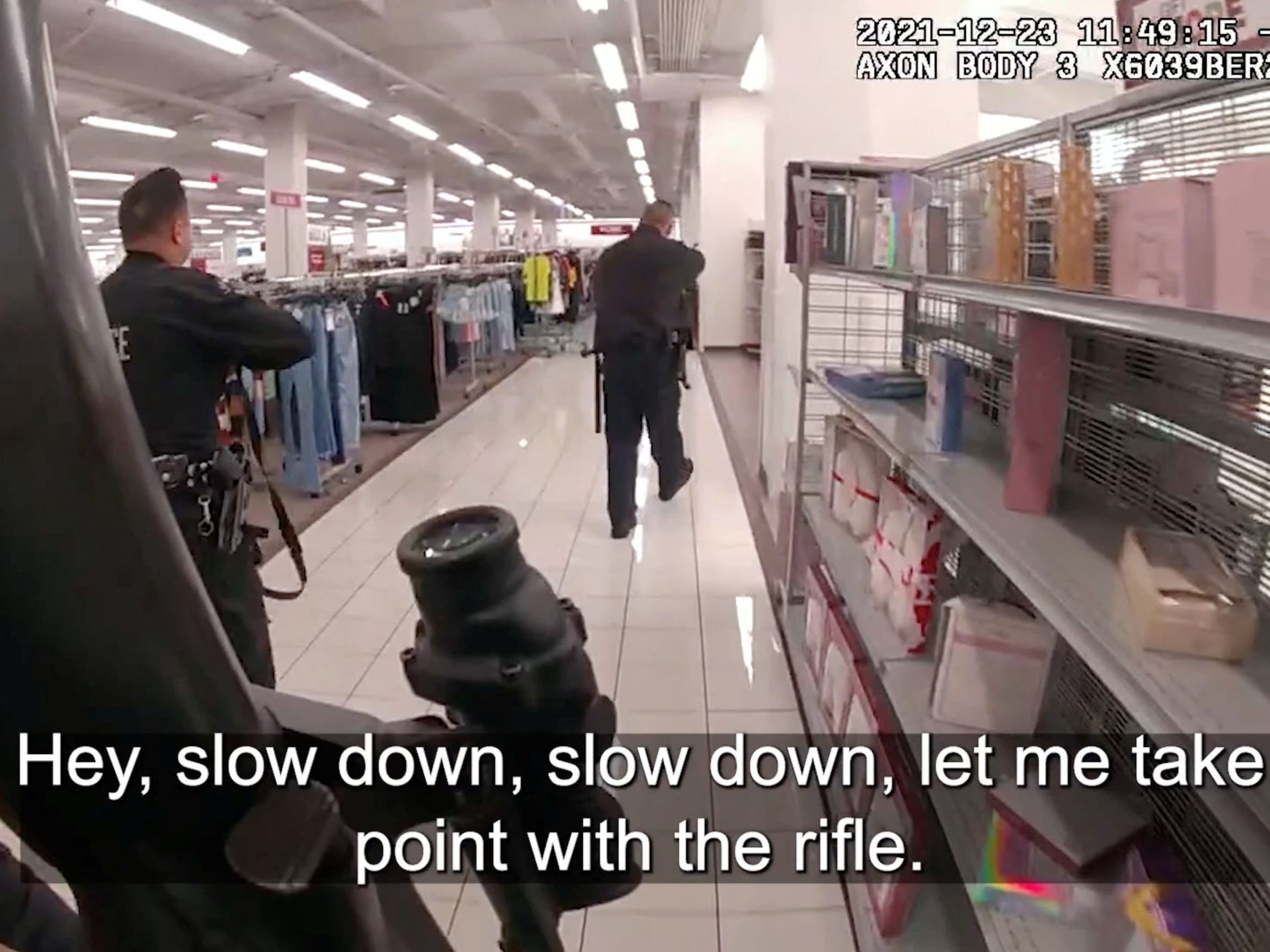 Los Angeles Police Department officers walking around a shopping mall.