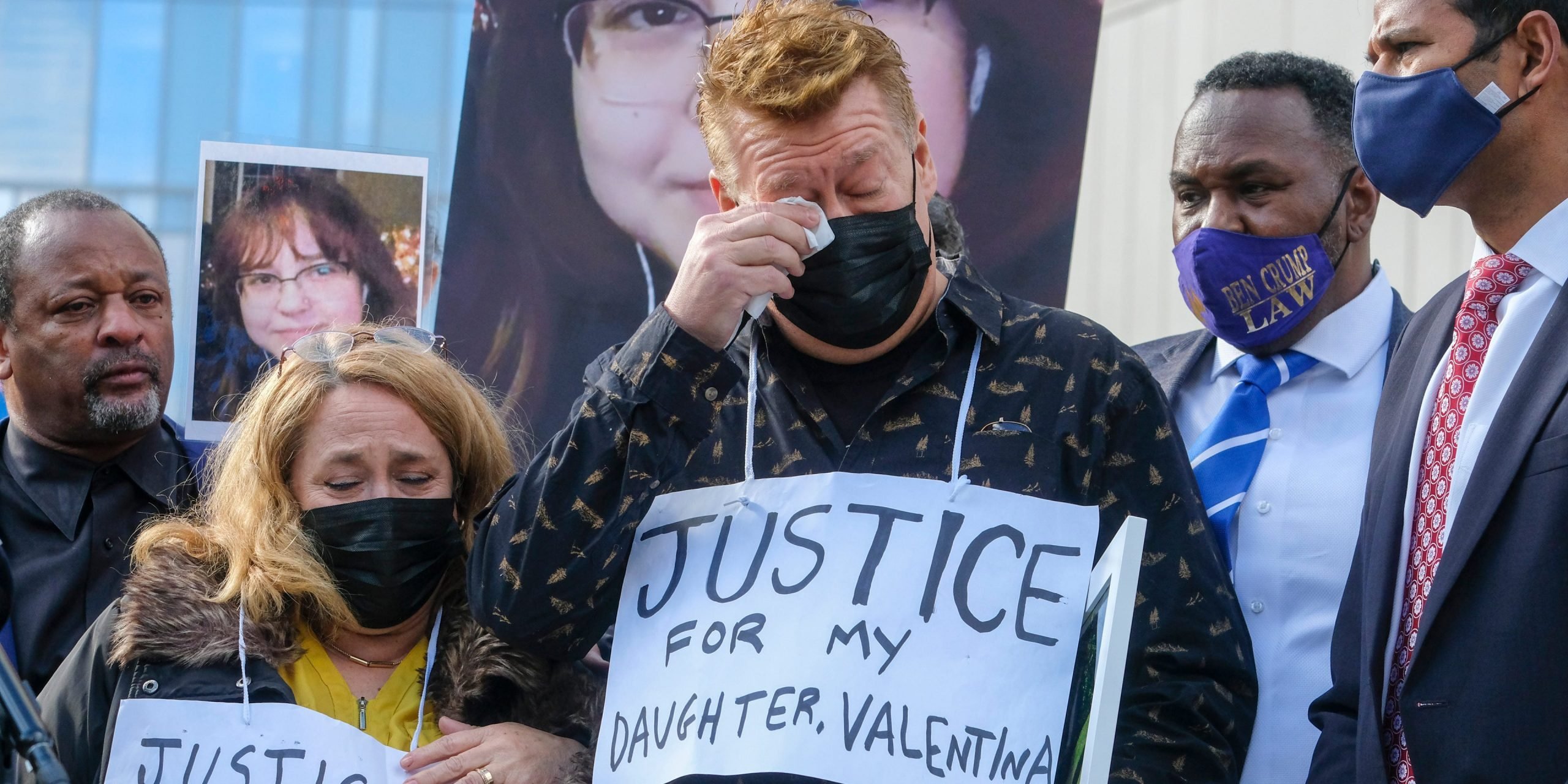 Soledad Peralta and Juan Pablo Orellana Larenas, the parents of Valentina Orellana-Peralta, attend in a news conference outside the Los Angeles Police Department headquraters in Los Angeles, Tuesday, Dec. 28, 2021.