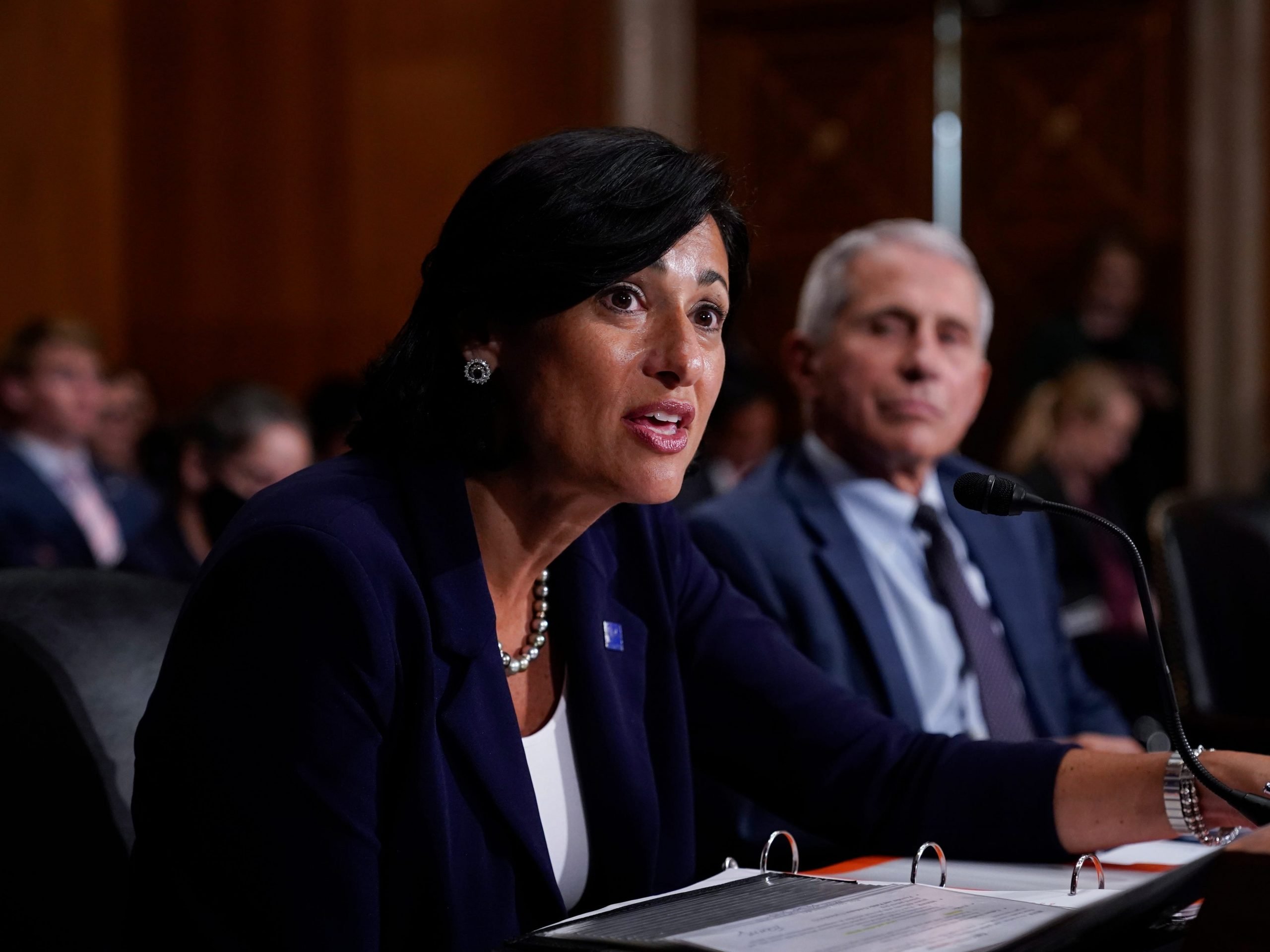 Dr. Rochelle Walensky, director of the Centers for Disease Control and Prevention (CDC), and top infectious disease expert Dr. Anthony Fauci testify before the Senate Health, Education, Labor, and Pensions Committee July 20, 2021 on Capitol Hill