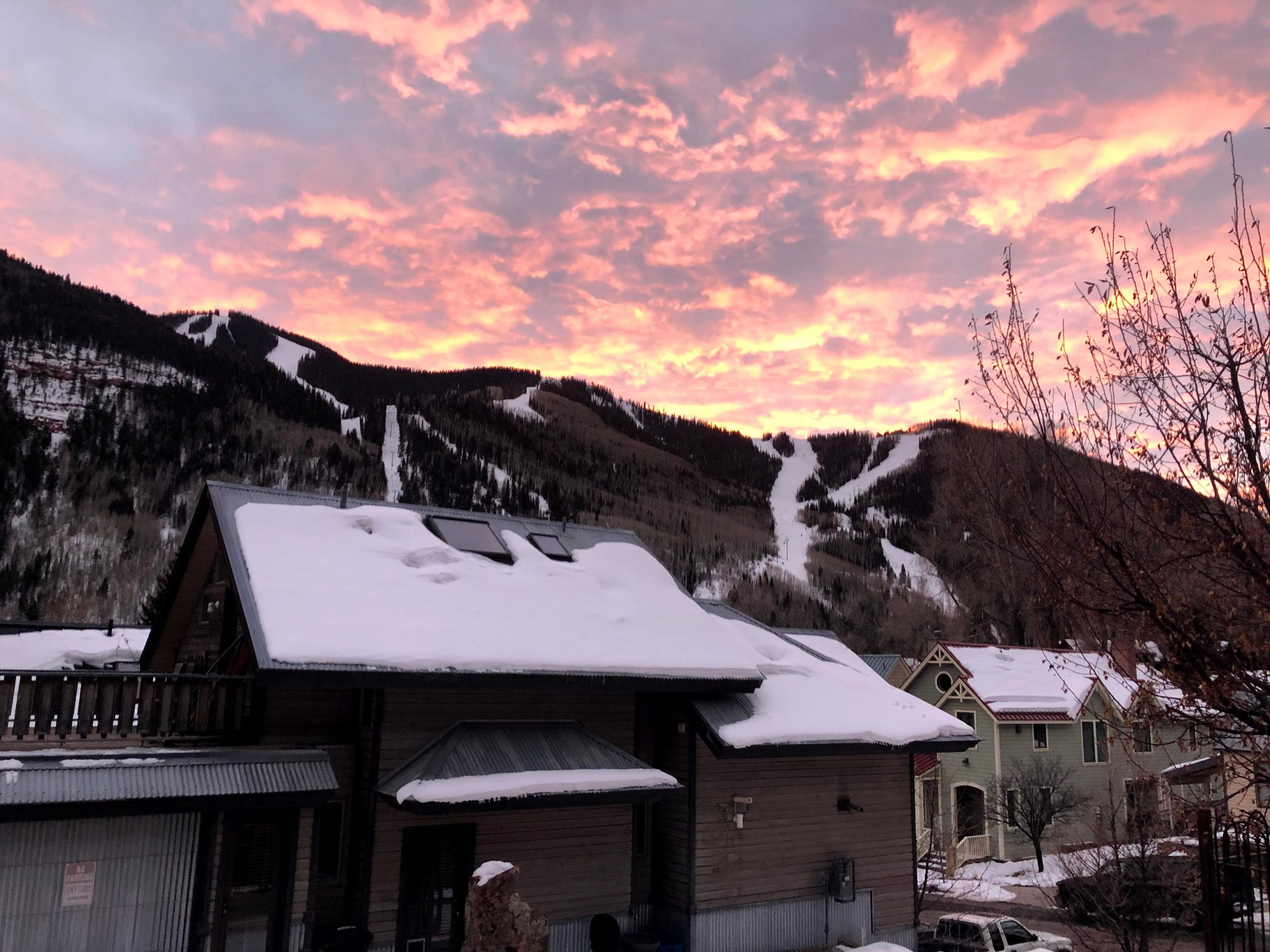 The view of a sunset from the front porch of Ty Wilson's rental home in Telluride