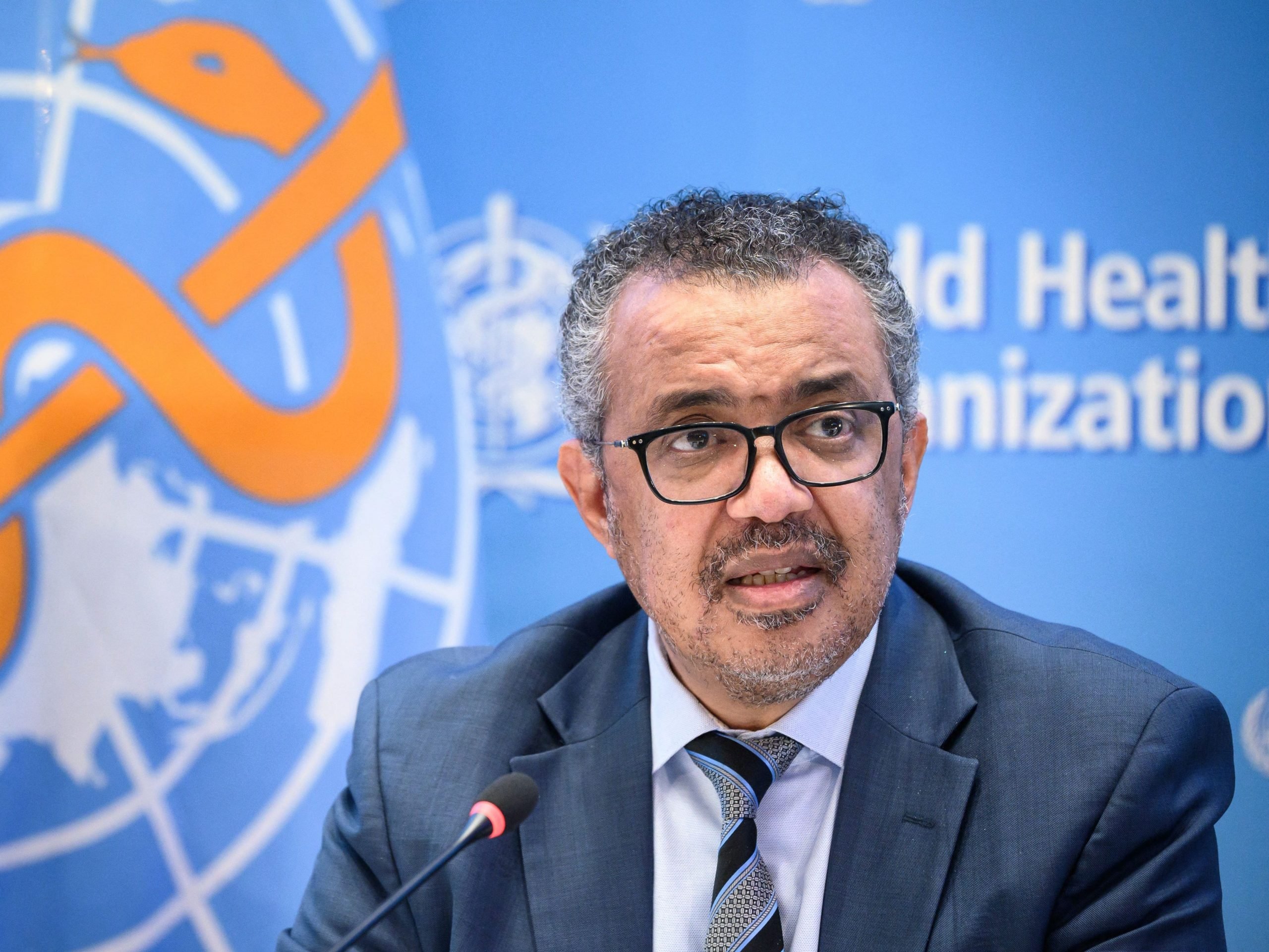 World Health Organization (WHO) Director-General Tedros Adhanom Ghebreyesus speaks during a press conference on December 20, 2021 at the WHO headquarters in Geneva.